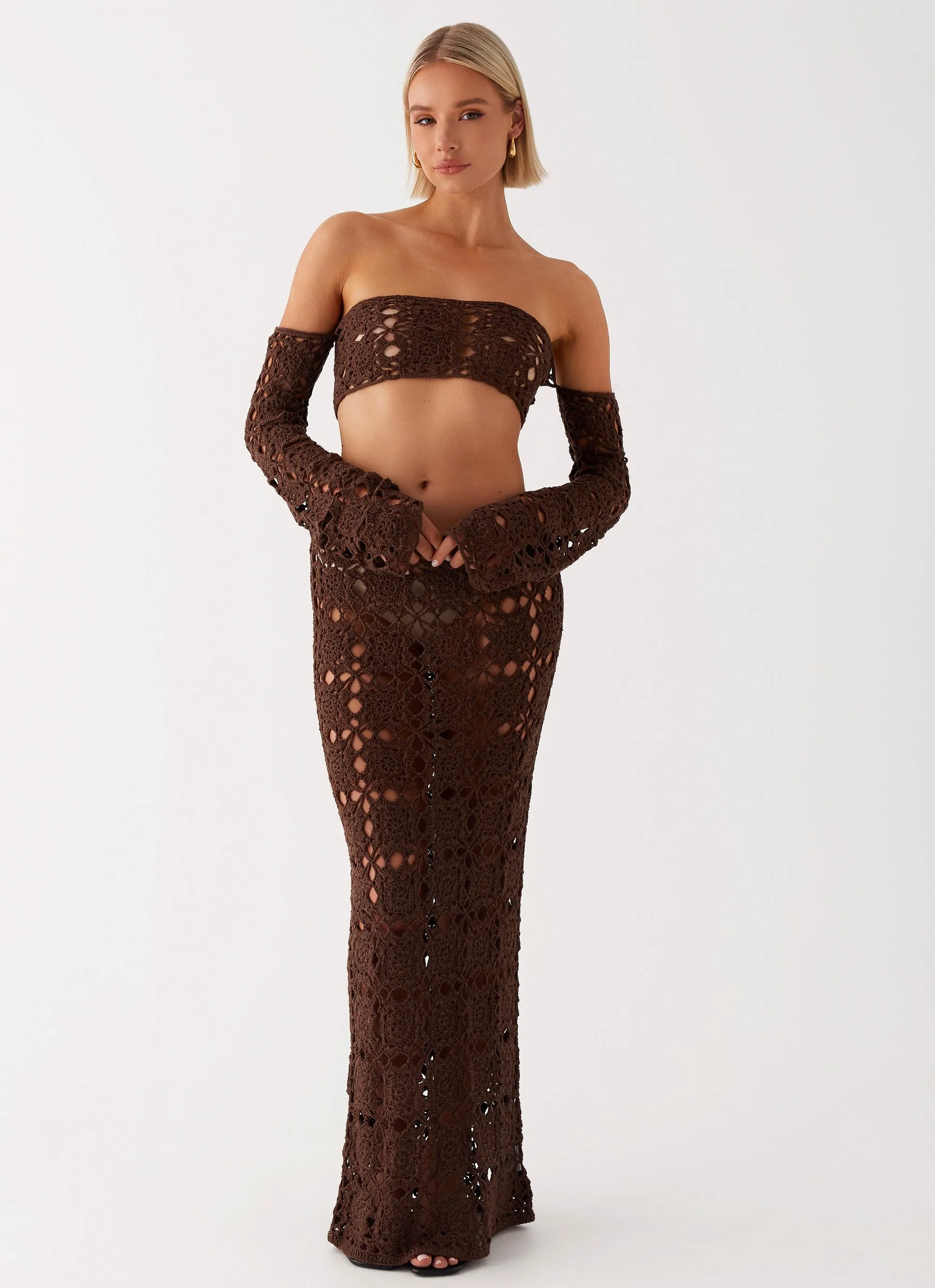 Curvy Fit Sorrentino Crochet Maxi Skirt - Chocolate