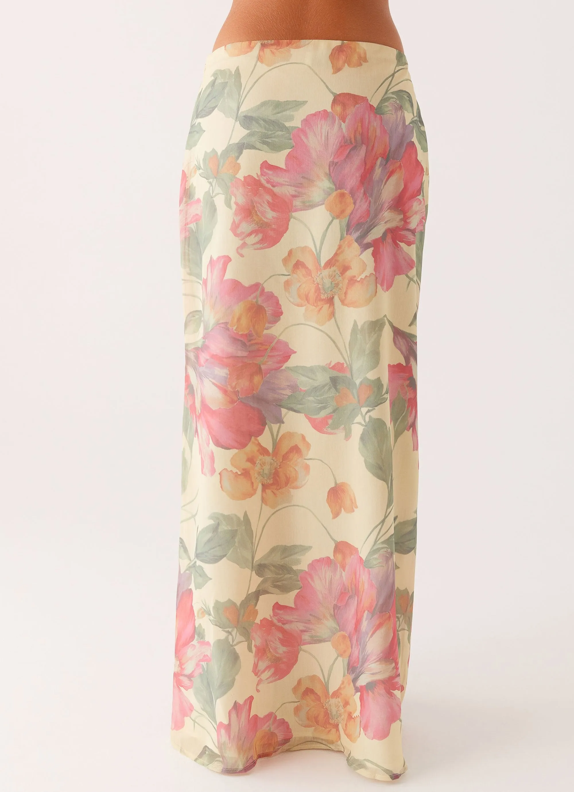 Polished Cut Shopping Trip Soulful Low Rise Maxi Skirt - Yellow Peony
