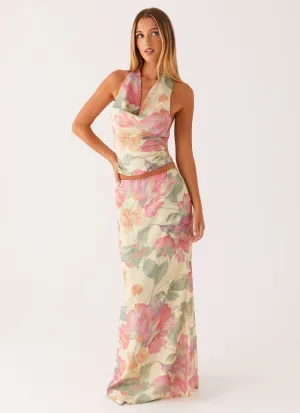 Soulful Low Rise Maxi Skirt - Yellow Peony Easy Fashion Cozy Finish