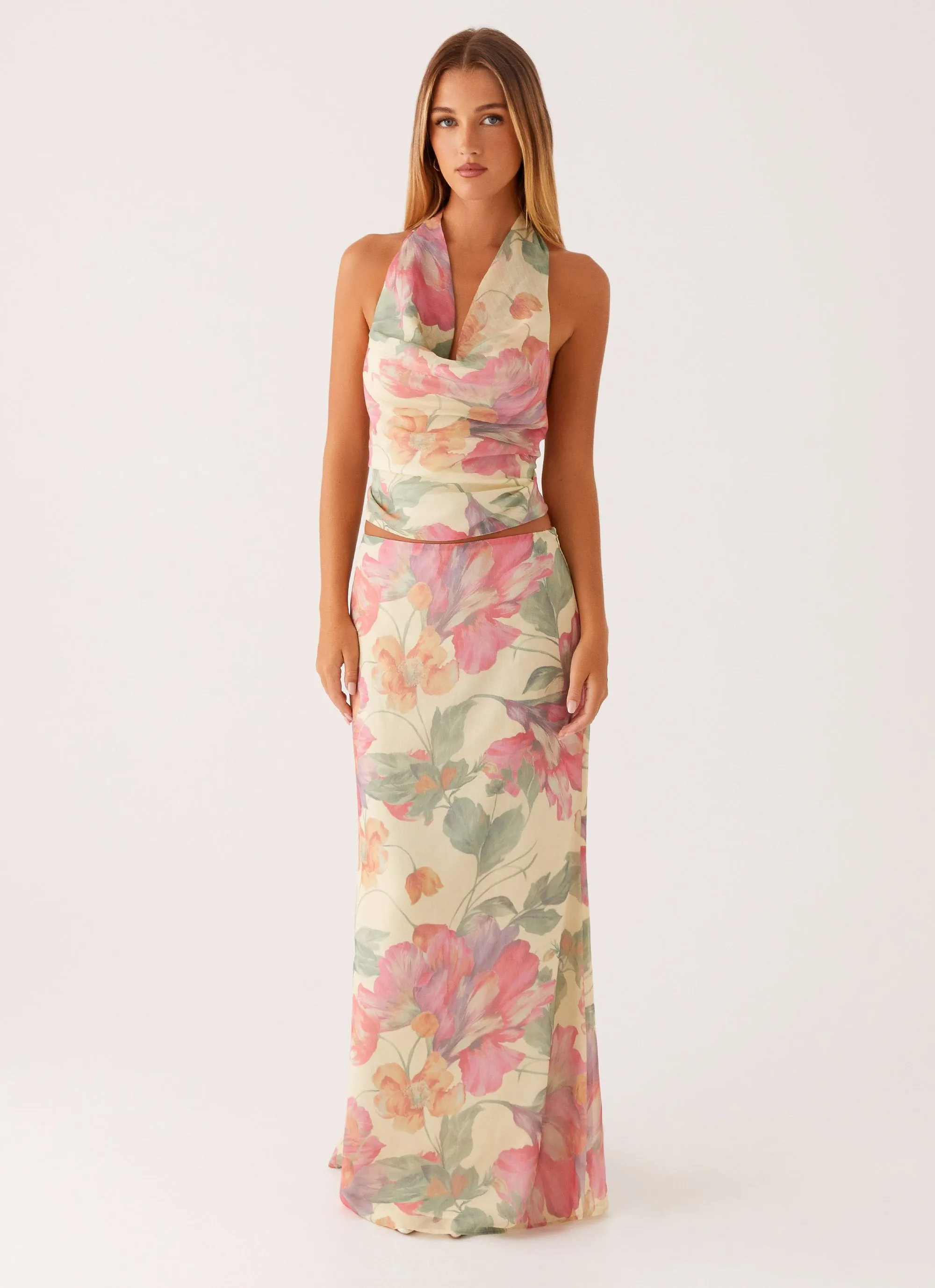 Soulful Low Rise Maxi Skirt - Yellow Peony Modern Design Soft Touch