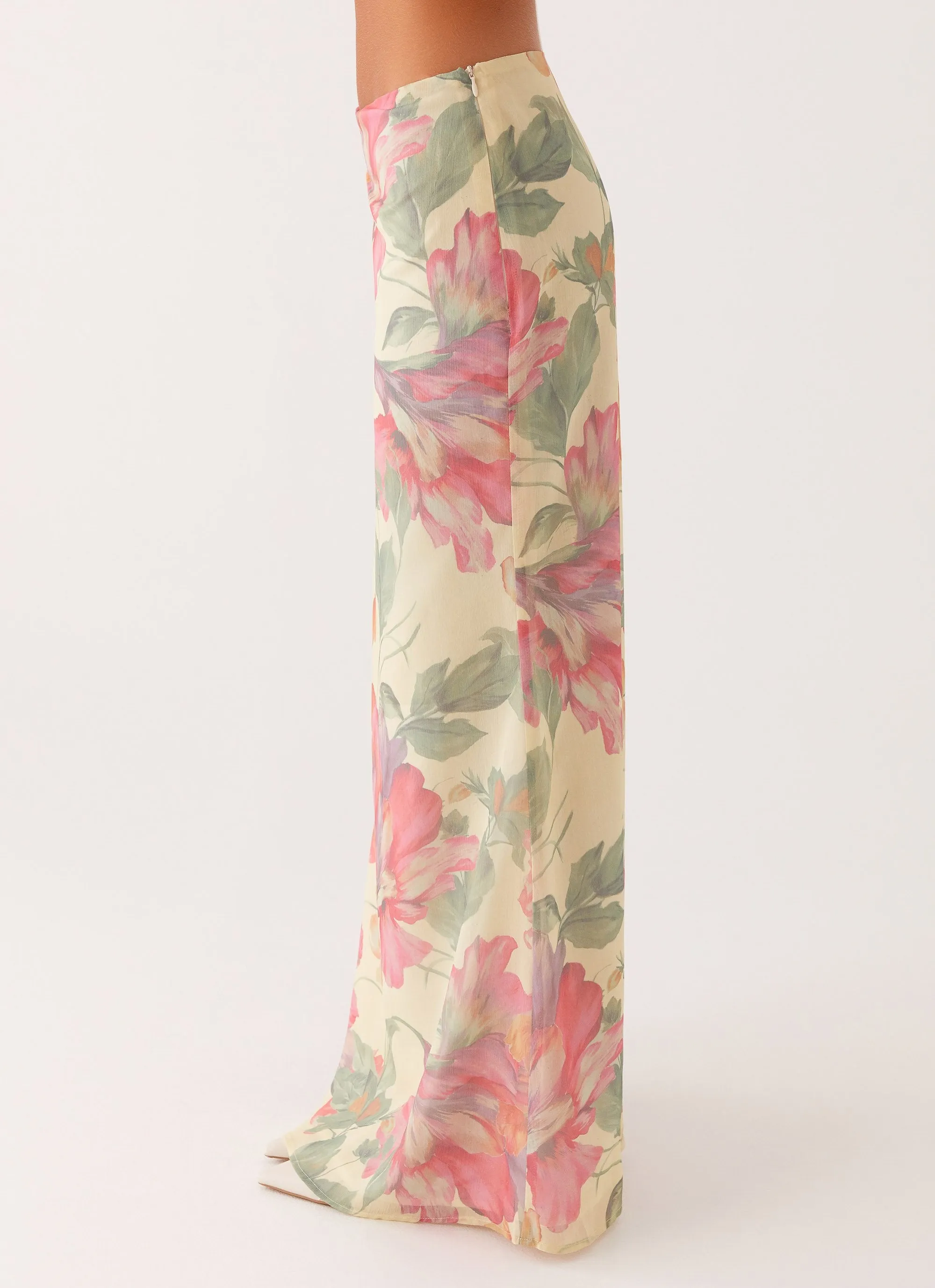 Elastic hem Soulful Low Rise Maxi Skirt - Yellow Peony