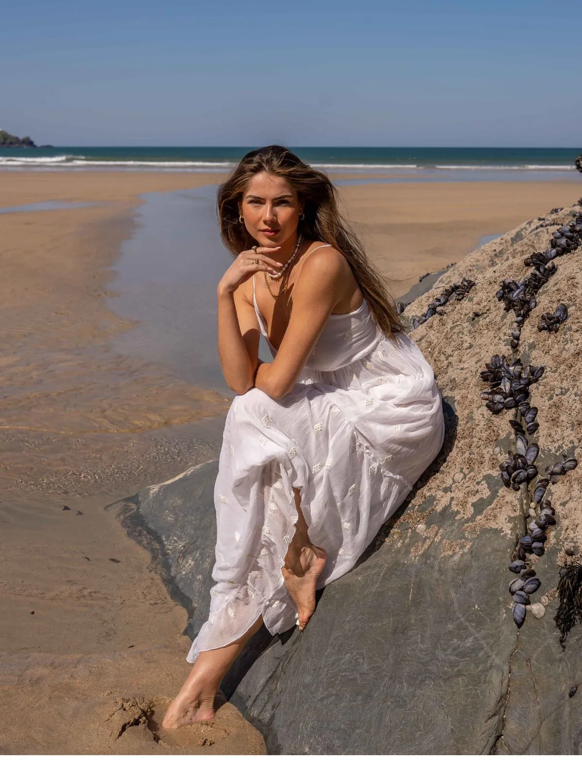 South Beach Marbella Tie Front Sequin Maxi Dress / White Comfy Wear Sculpted Form