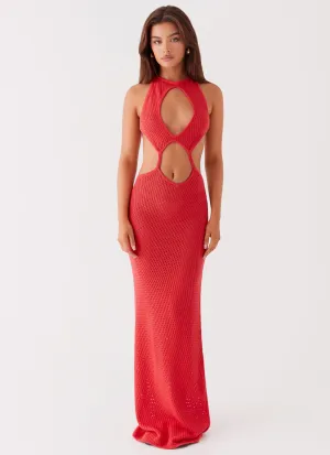 Night Out Caicos Crochet Maxi Dress - Red