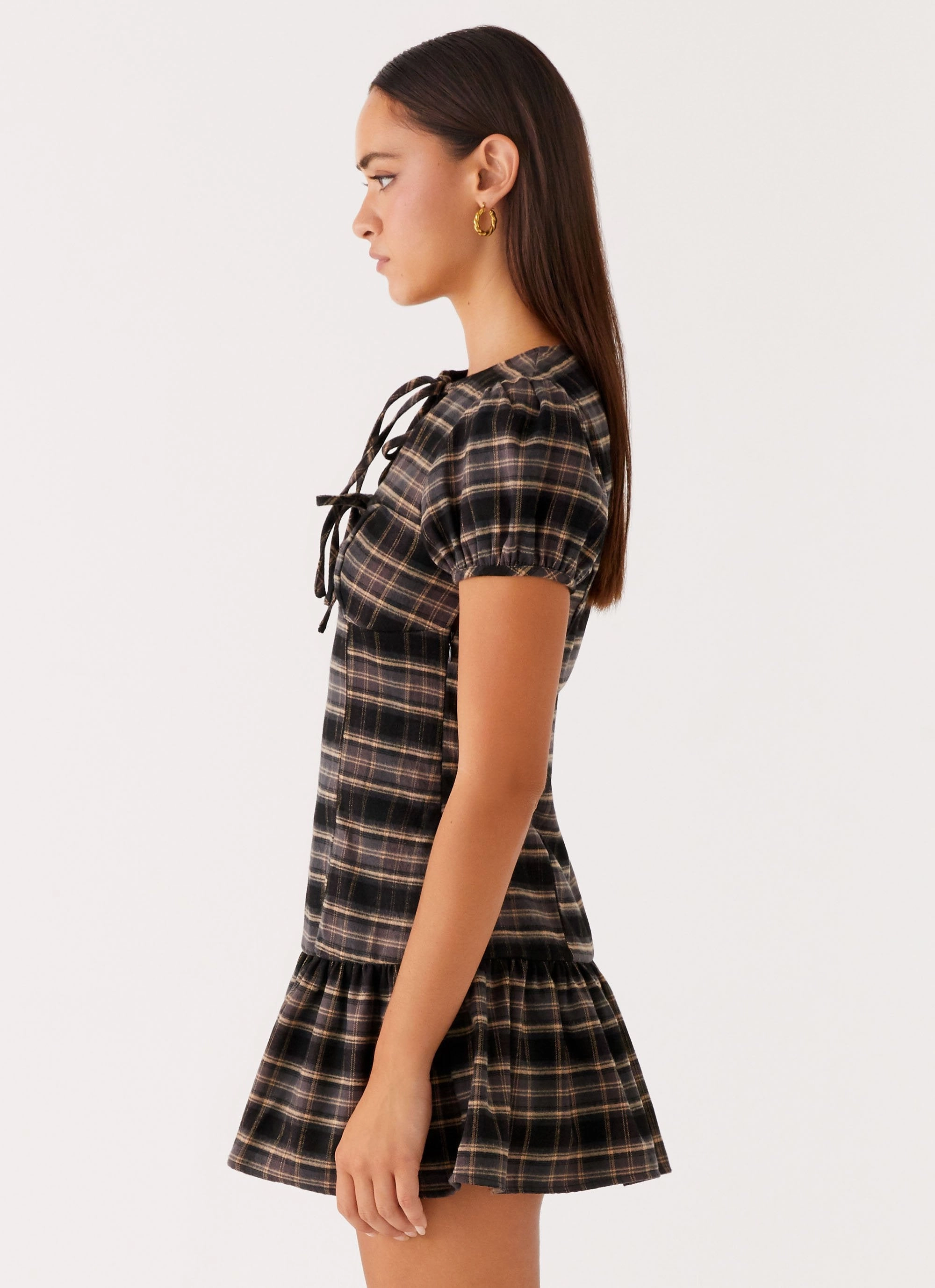 Taylor Keyhole Mini Dress - Brown Check Versatile occasion dress Comfy Flex