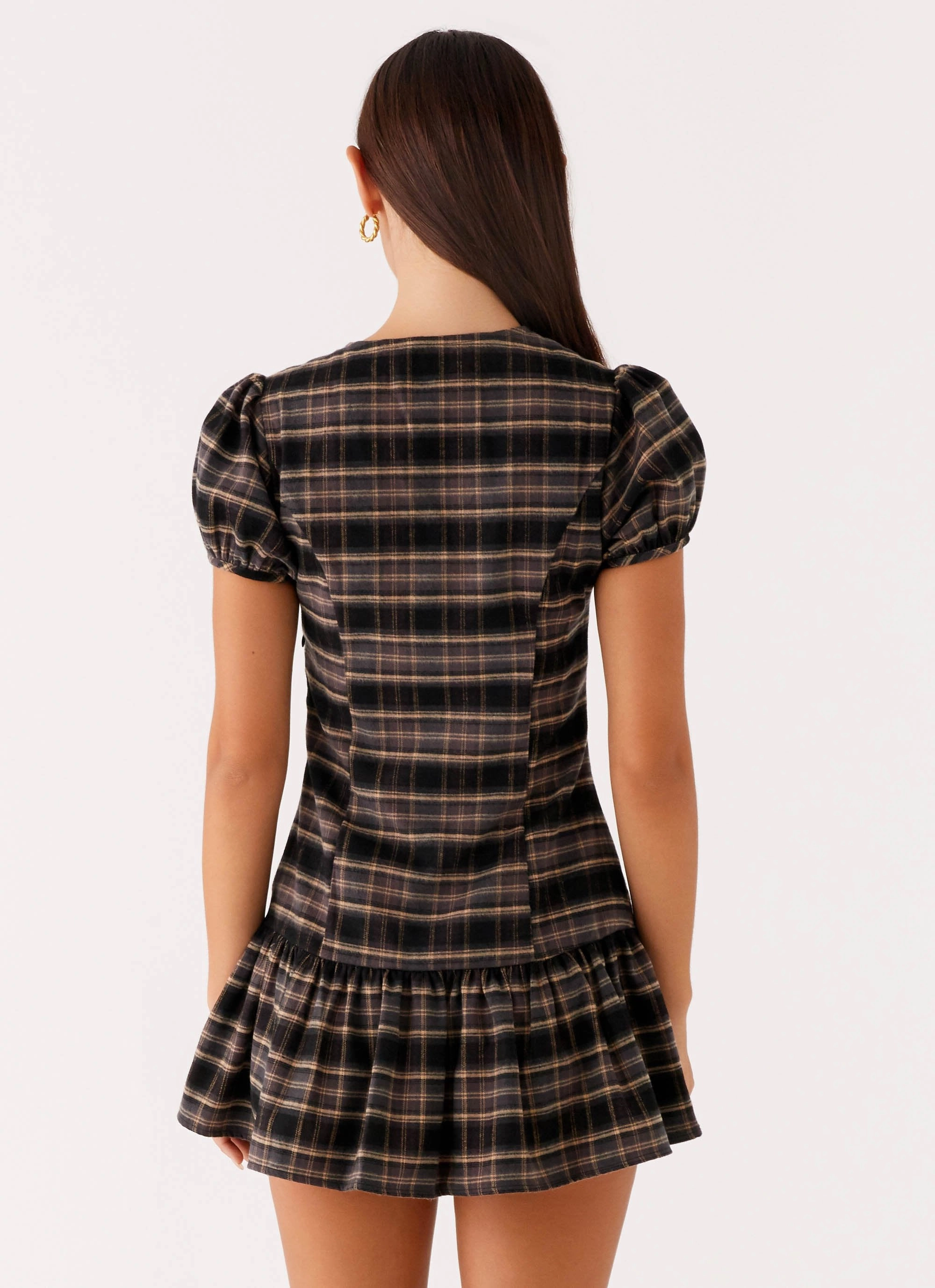 Taylor Keyhole Mini Dress - Brown Check spring fashion
