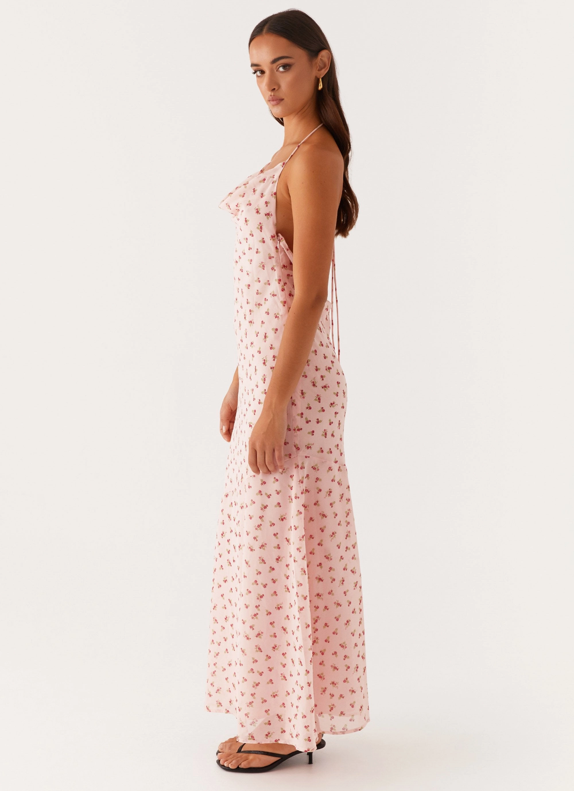 Alianna Cowl Neck Mesh Maxi Dress - Pink Flower Natural Form Shade Soft
