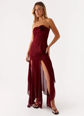 Collision Satin Maxi Dress - Cherry Red Influencer-Style Gentle Drape