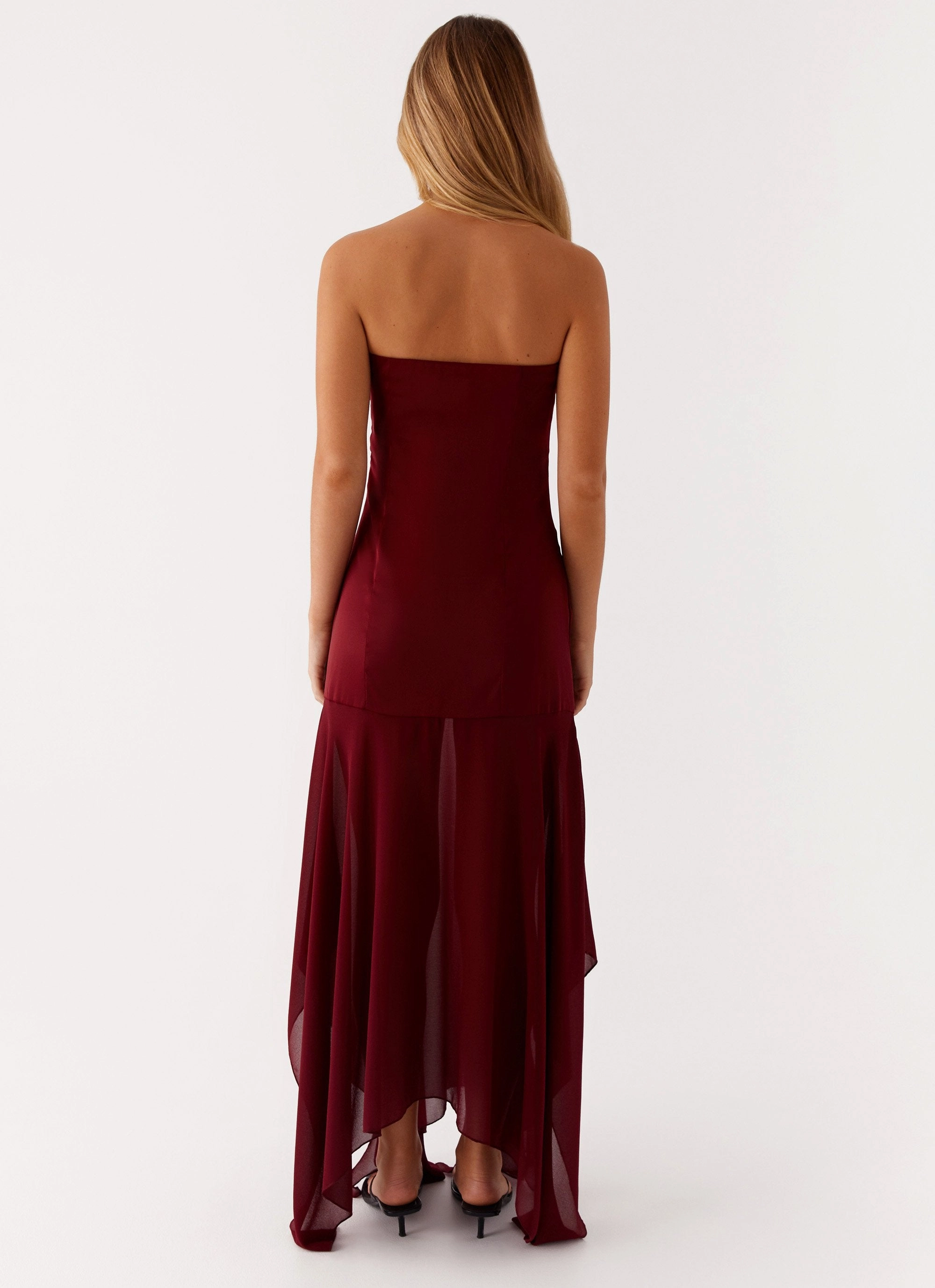 Collision Satin Maxi Dress - Cherry Red Layered Look Chic Wear
