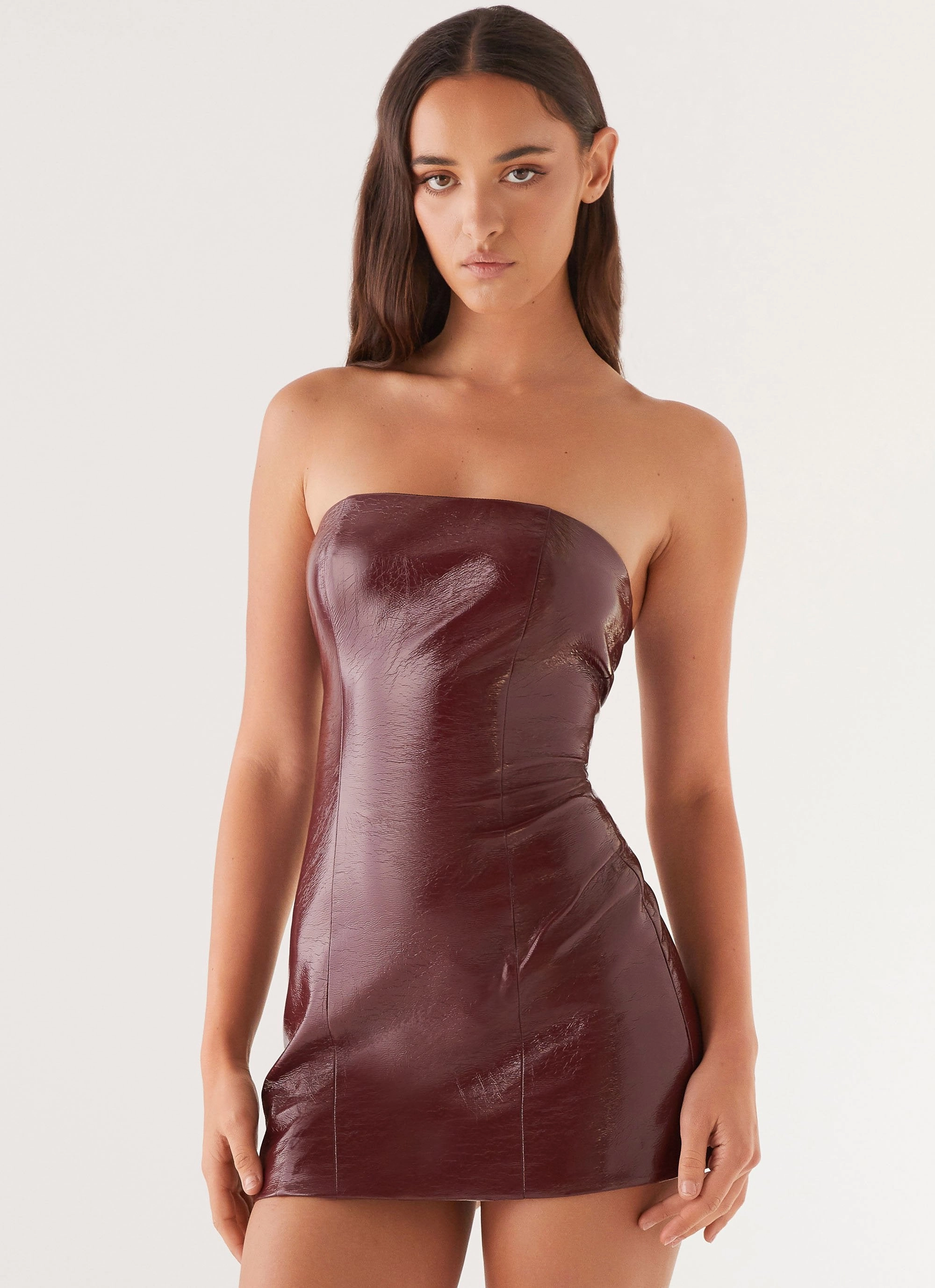 Delicate Lines Big Shot Strapless Mini Dress - Merlot