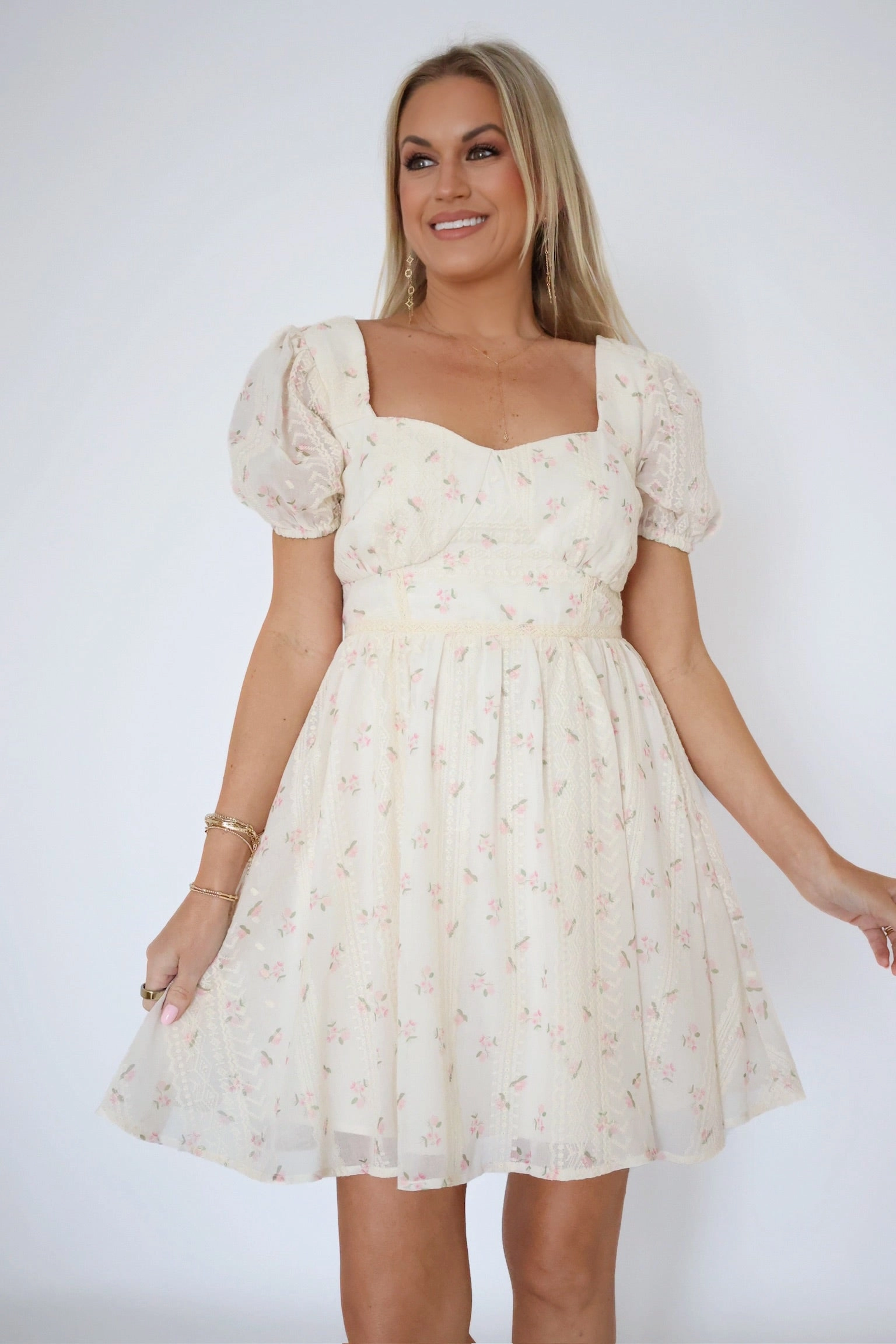 Spring Bloom Mini Dress (FINAL SALE) LaserCut Edges Vintage Pullover