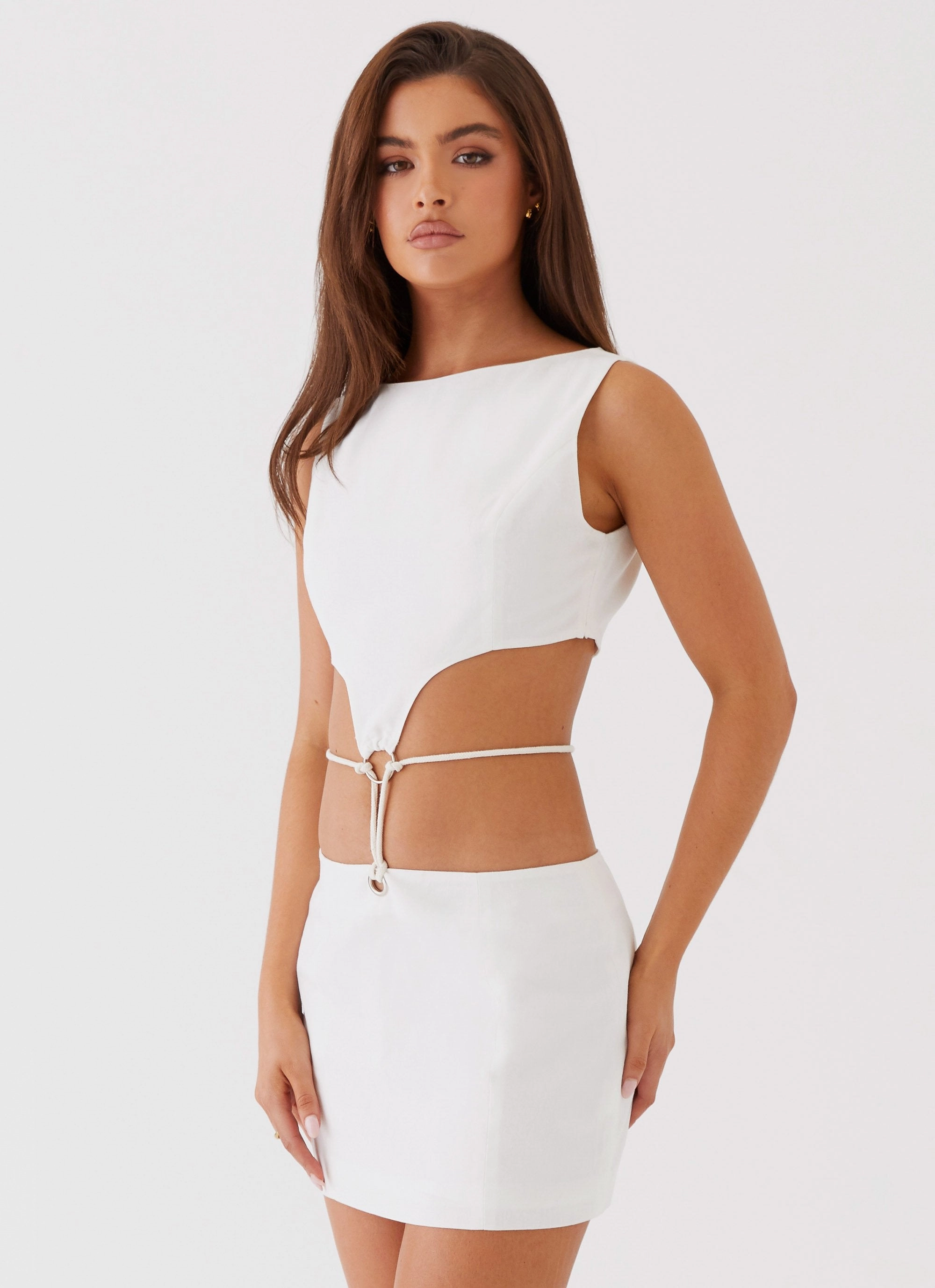 Ryann Cut Out Mini Dress - White Stain-Resistant Autumn-Season