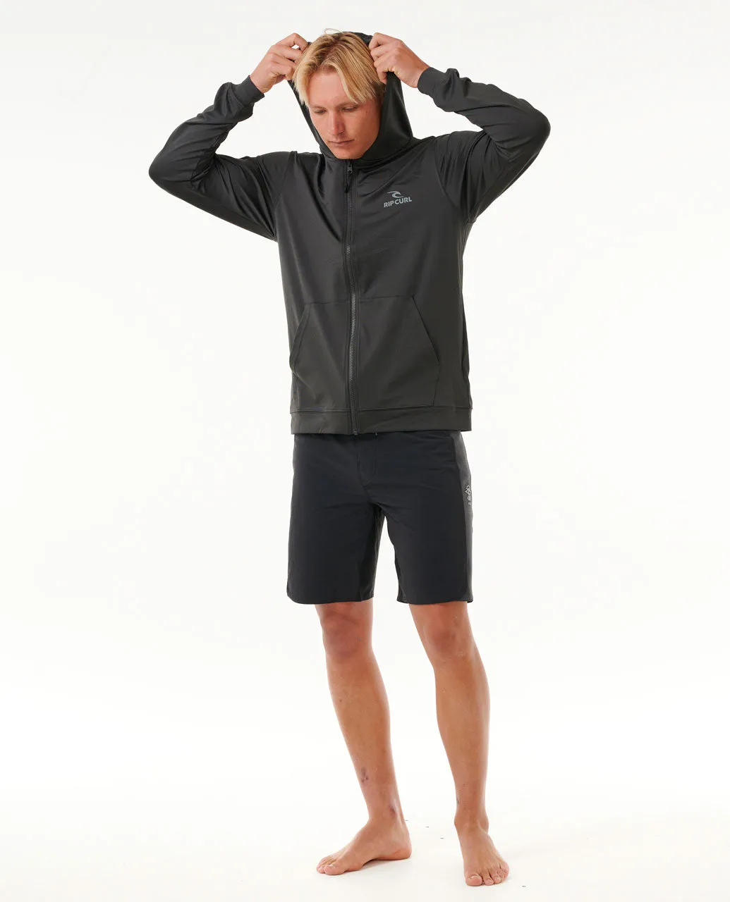 Stack UPF50  Zip Through Hood Rash Vest - Washed Black