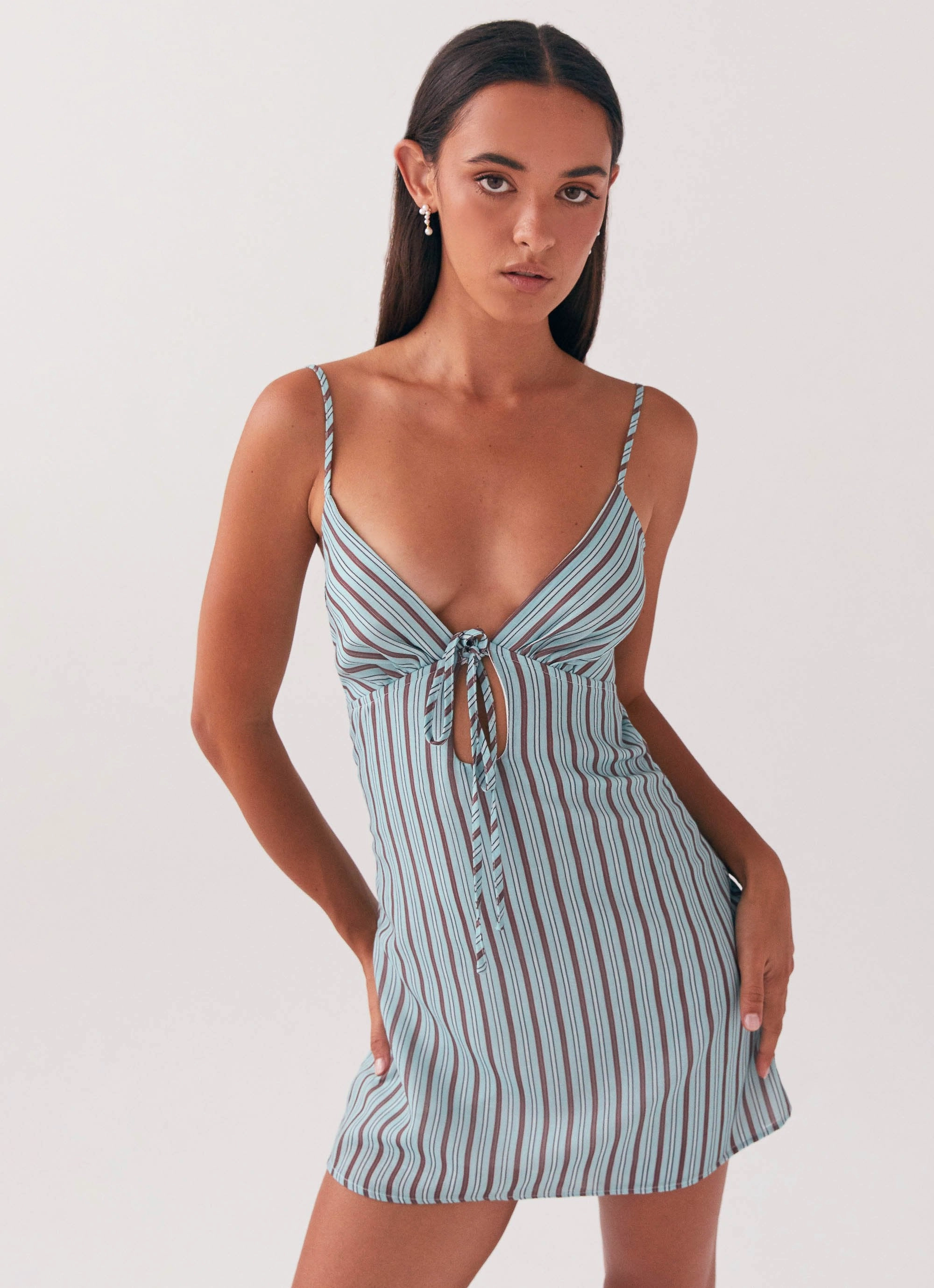 Eco Friendly Fitted Neat Flora Linen Mini Dress - Coastal Stripe