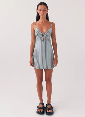 Flora Linen Mini Dress - Coastal Stripe Decorative-Design Dressy Yet Comfortable