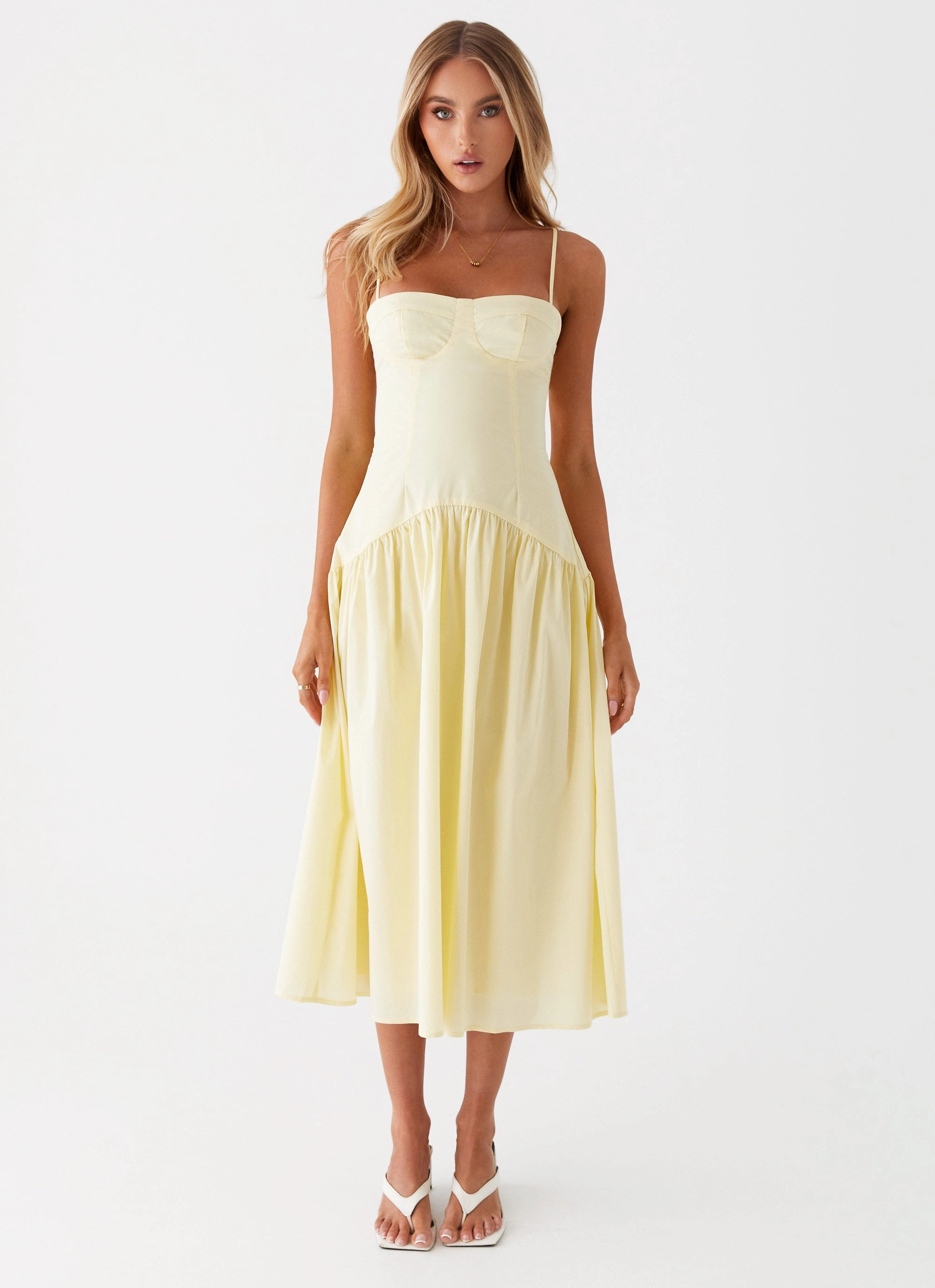 Yvette Corset Midi Dress - Yellow Event Favorite Elegant Layer
