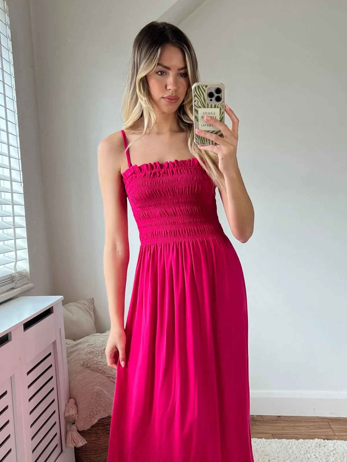 Betty Jersey Shirred Midi Dress / Pink Sleek Layer