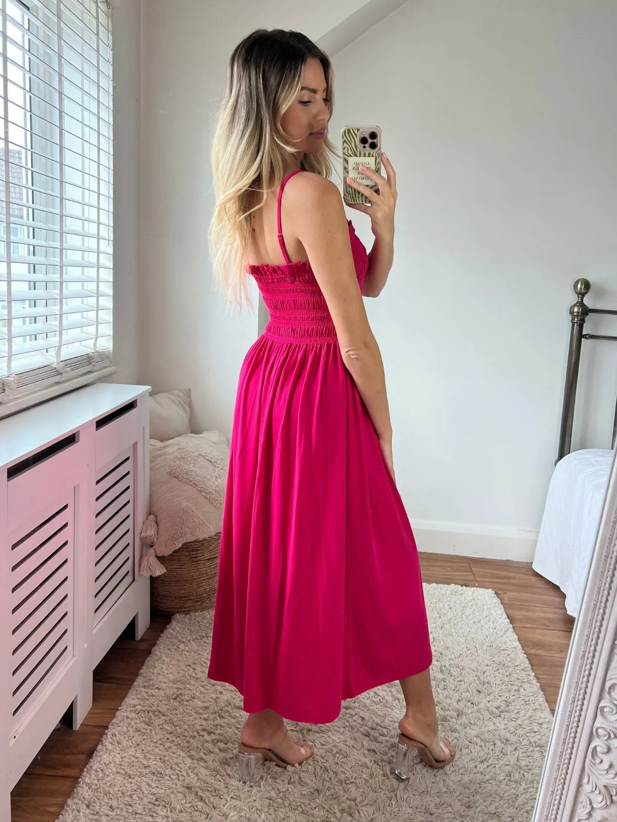 Betty Jersey Shirred Midi Dress / Pink All Day Ready Calm Grace