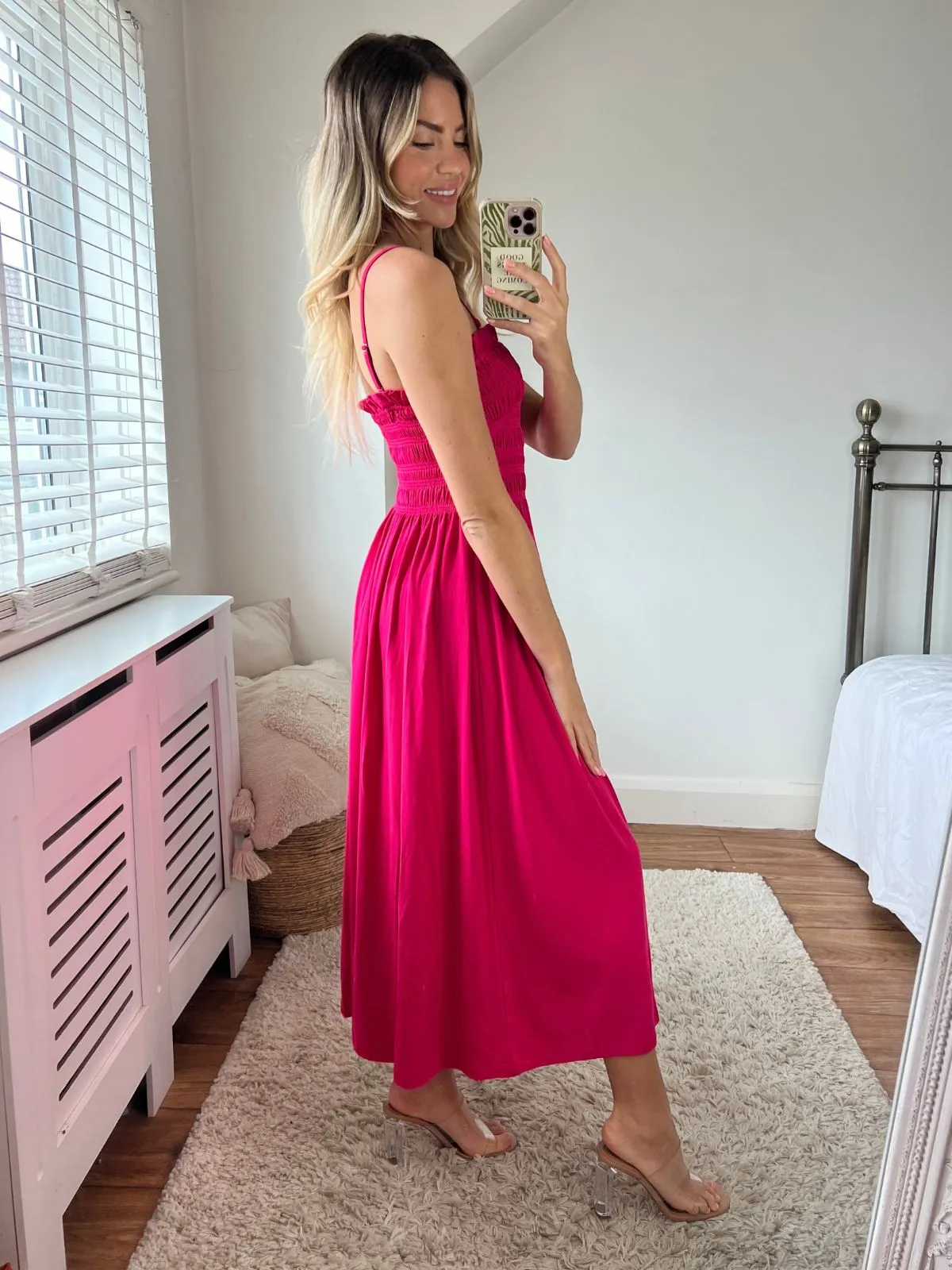 Modest Look Betty Jersey Shirred Midi Dress / Pink