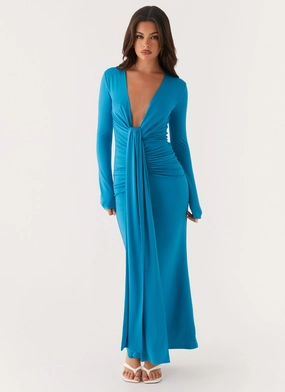 ReversibleStyle Versatile Cut Miesha Long Sleeve Maxi Dress - Blue
