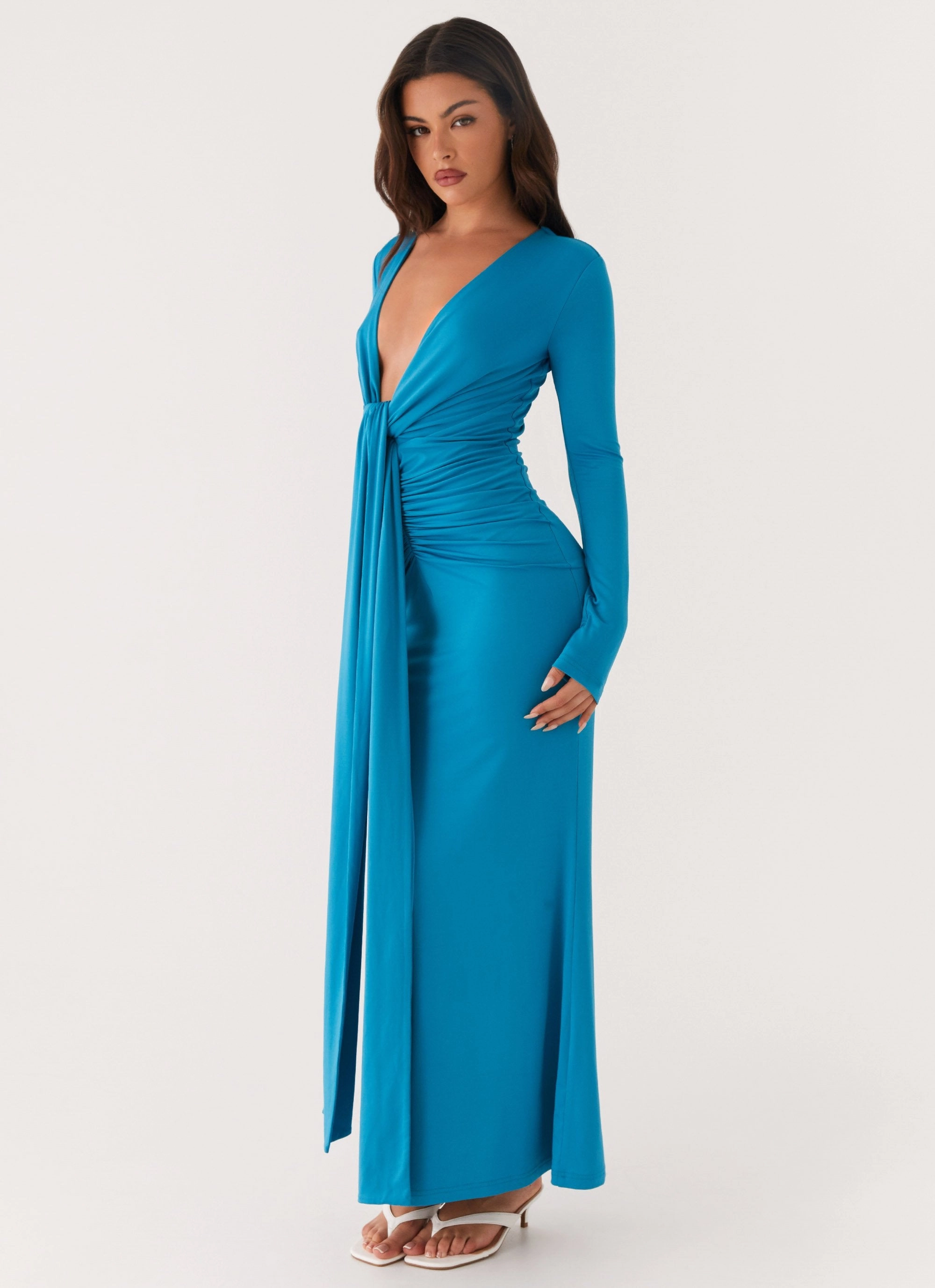 Miesha Long Sleeve Maxi Dress - Blue Light Fit Wool-Blend