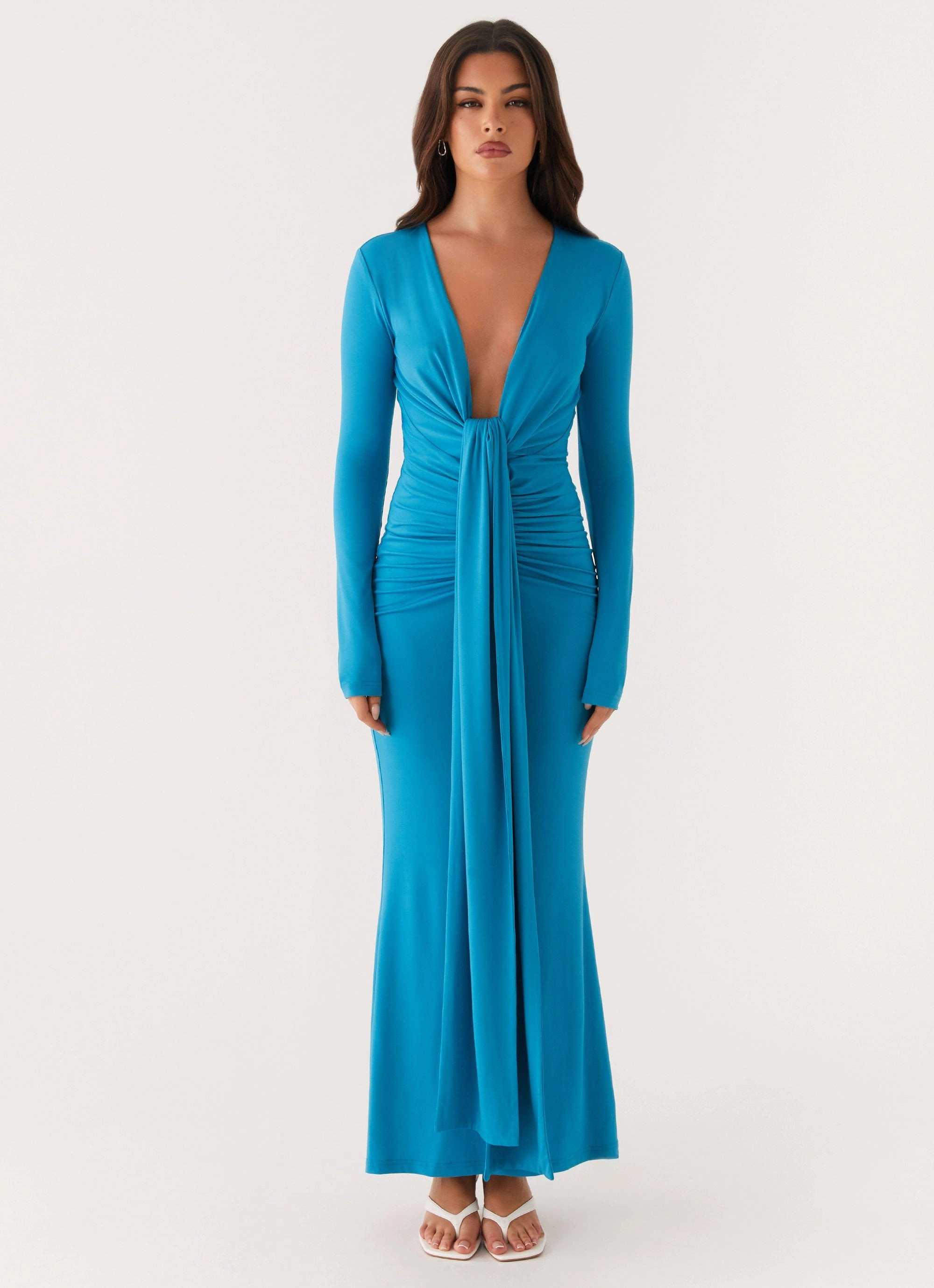 Metallic Finish Miesha Long Sleeve Maxi Dress - Blue