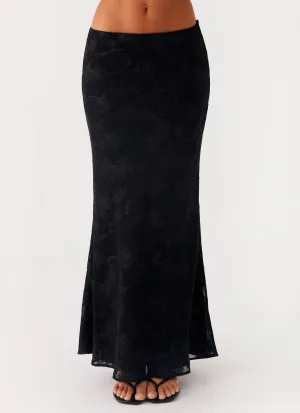 Stretchable Waist Starlit Maxi Skirt - Black