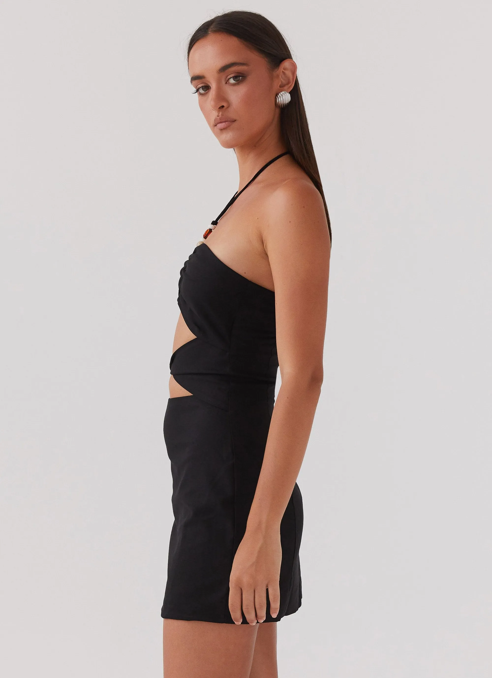 Starry Sands Linen Mini Dress - Black All-Day Wear Pure Cotton