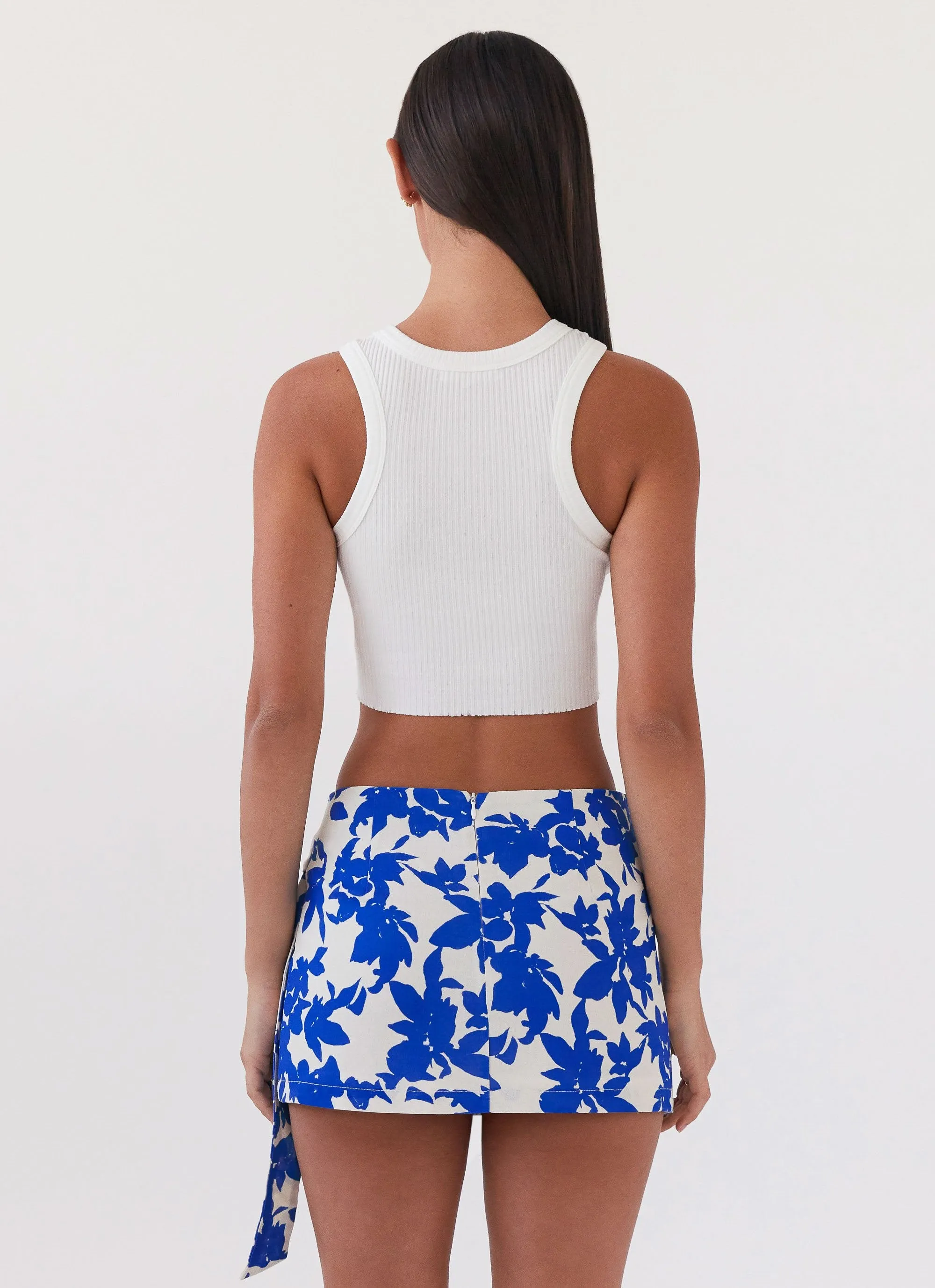 Steal Away Linen Wrap Skirt - Blue Floral Texture Shot