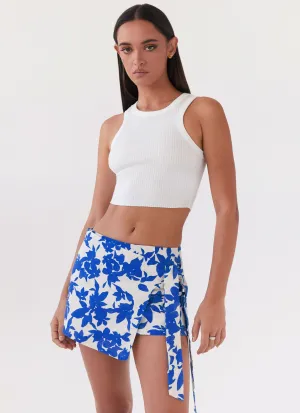 Steal Away Linen Wrap Skirt - Blue Floral Bold Accent