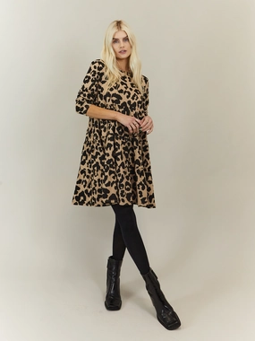 Casual weekend dress Stef Tiered Jersey Smock Dress / Animal Print