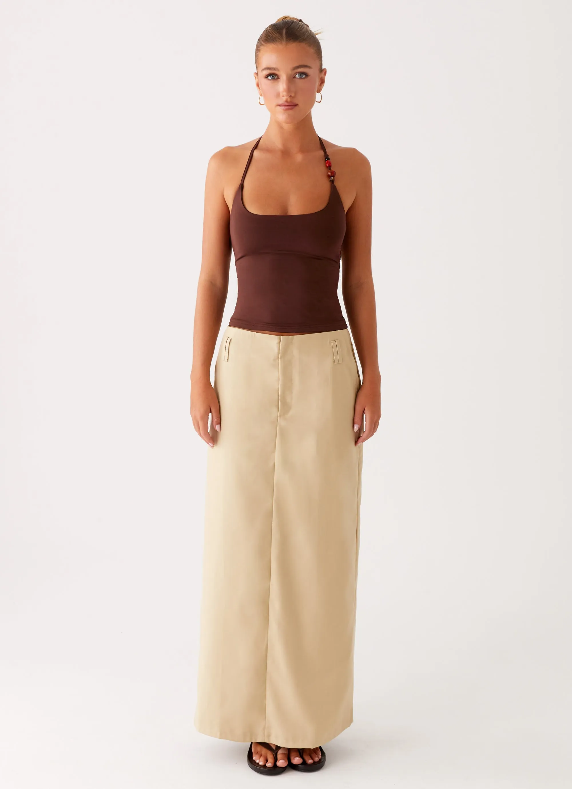 Stella Tailored Maxi Skirt - Beige Retro Style