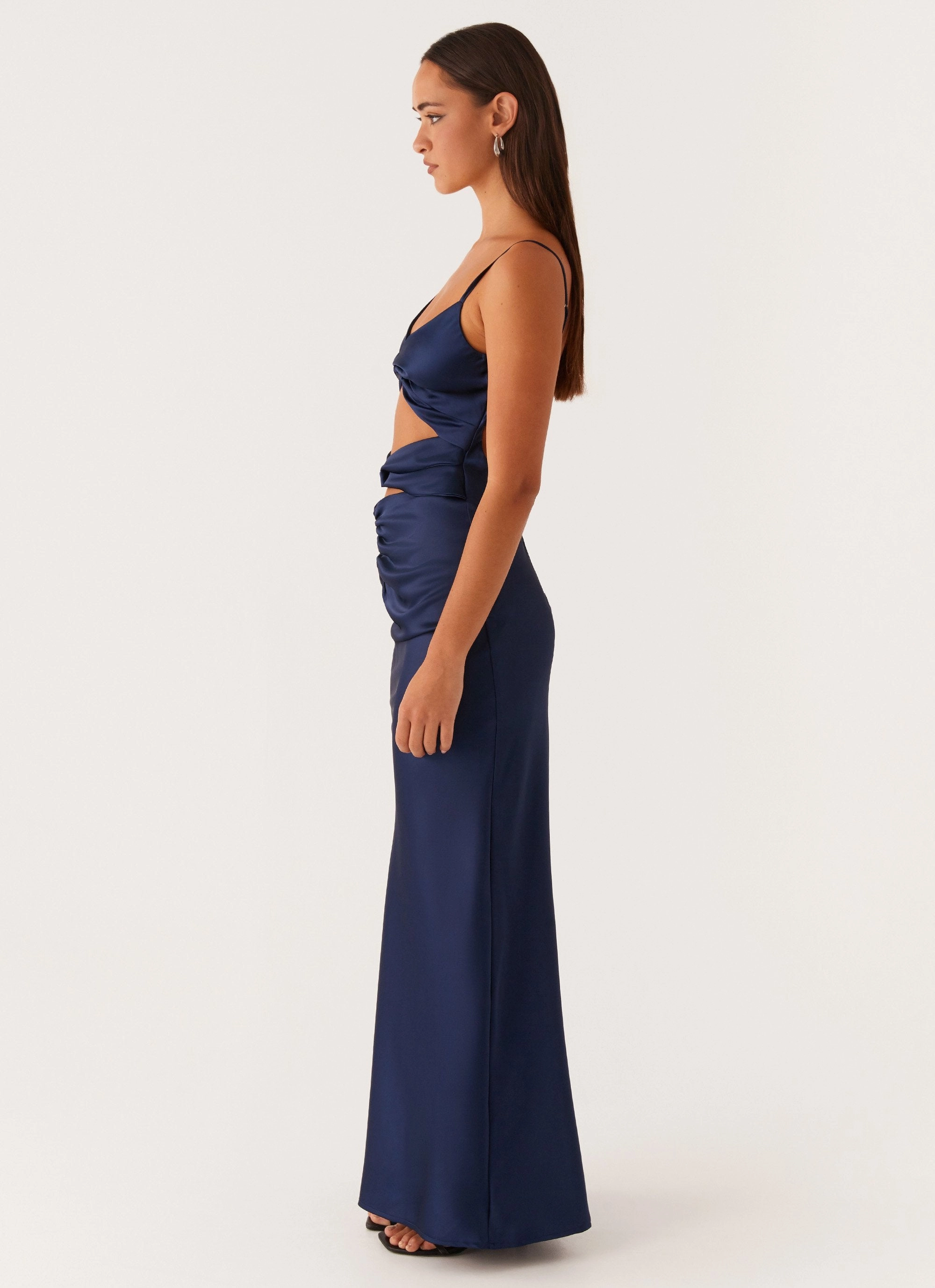 Multi Season Classic Layers Stormie Satin Maxi Dress - Navy