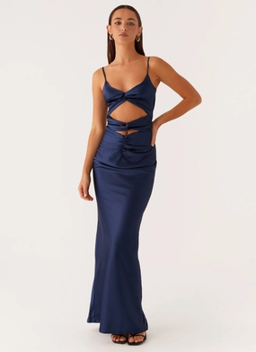 Comfy Comfort City Bright Stormie Satin Maxi Dress - Navy