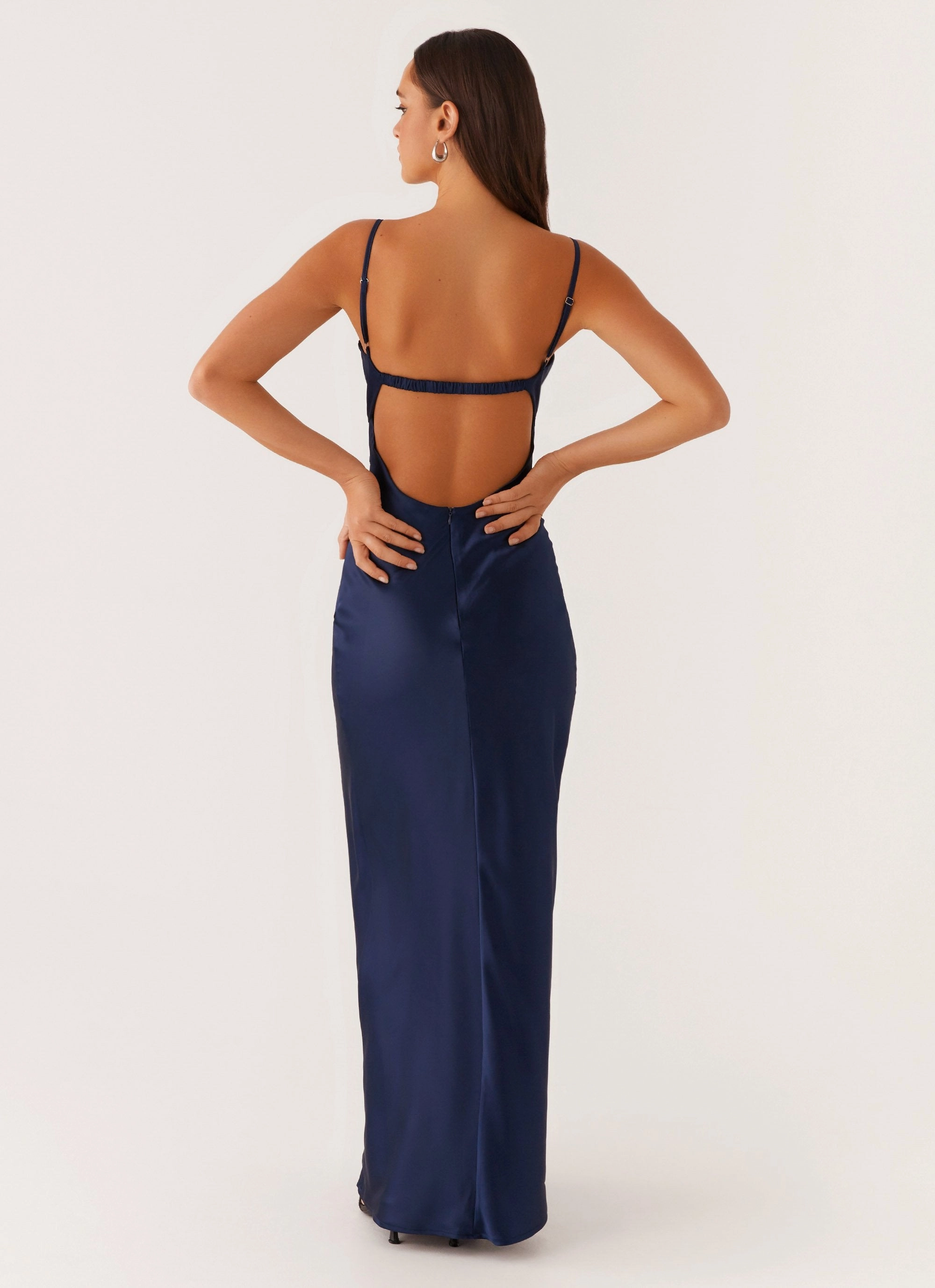 Thermal-Lined Stormie Satin Maxi Dress - Navy