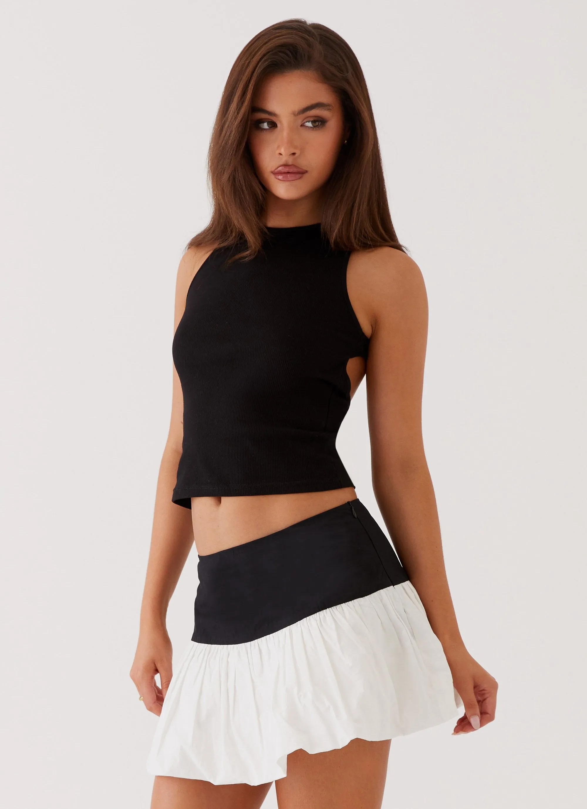 Riva Bubble Hem Mini Skirt - Black Ivory Cozy Tones Trendy Mood