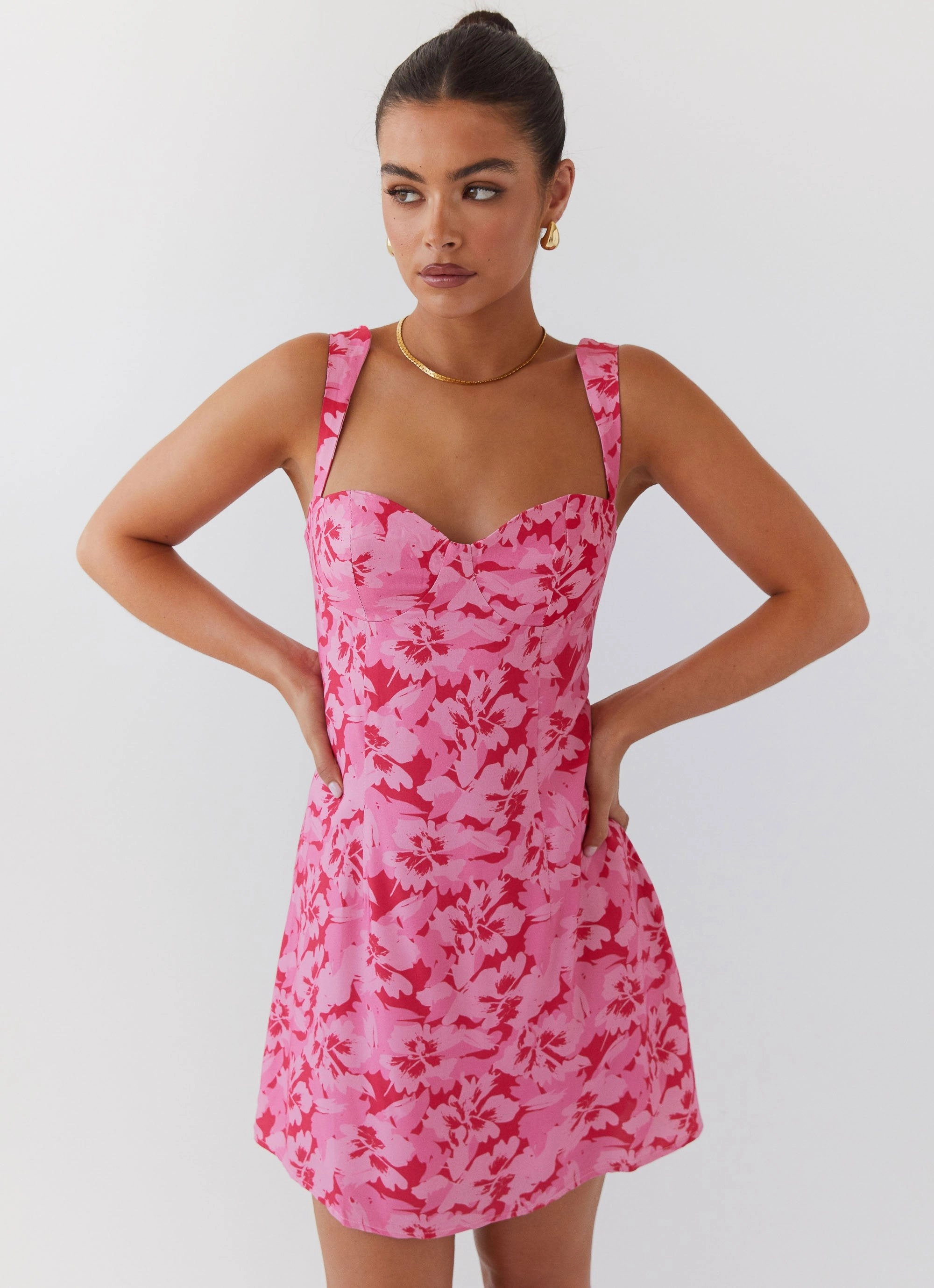 Summer Soft Kiah Bustier Mini Dress - Cherry Blossom