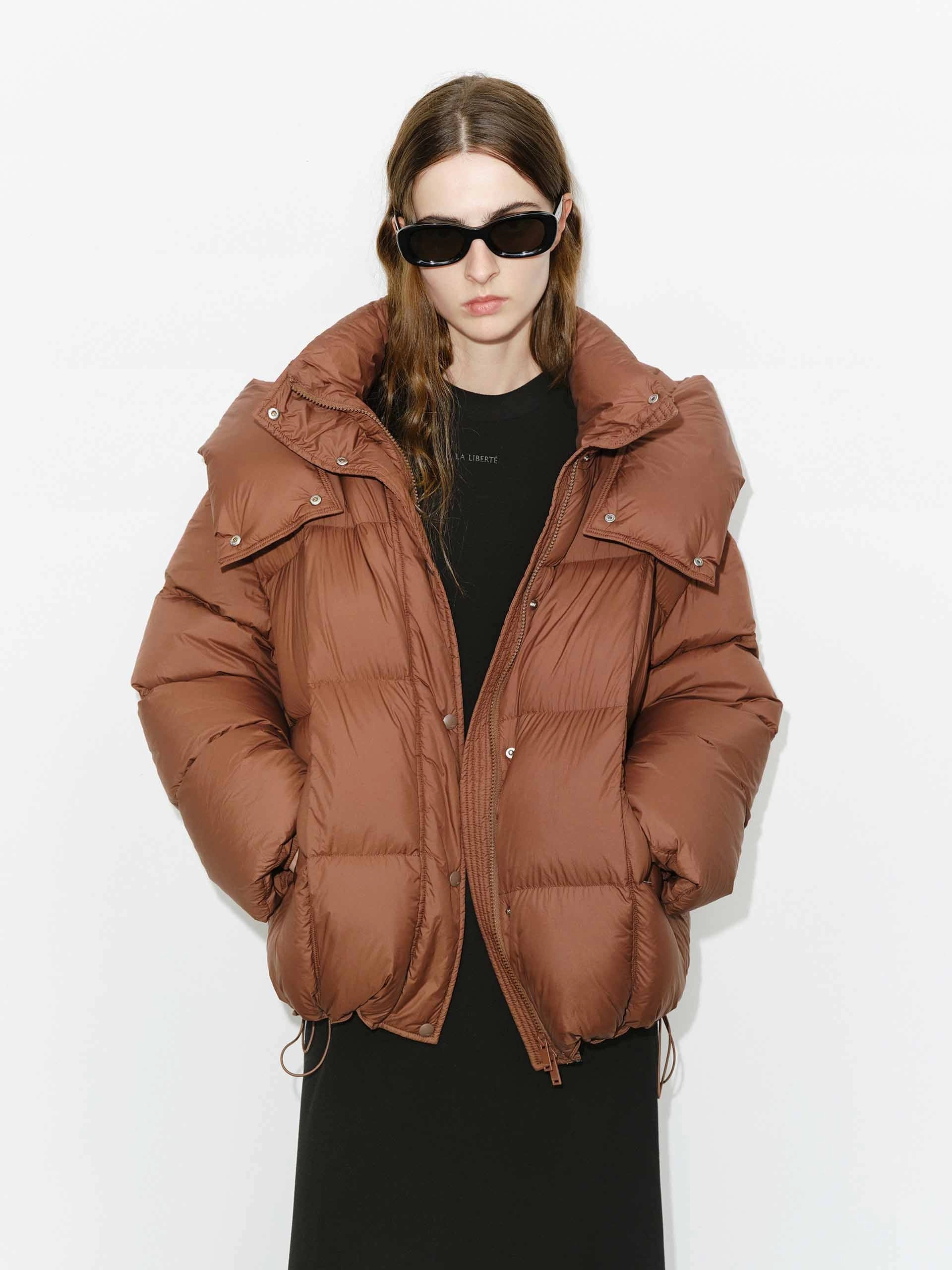 Funnel Neck Puffer Jacket Convertible Silhouette OdorControlTreatment