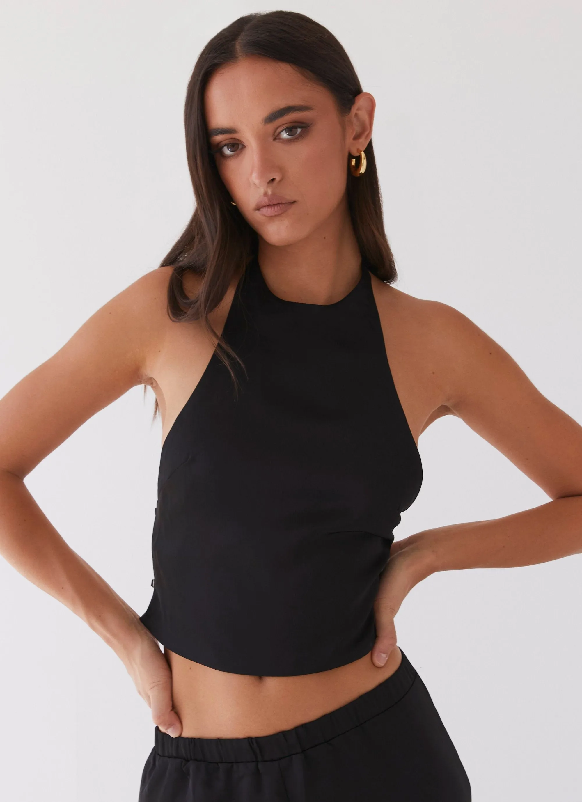 Bree Satin Halterneck Top - Black AbrasionResistant