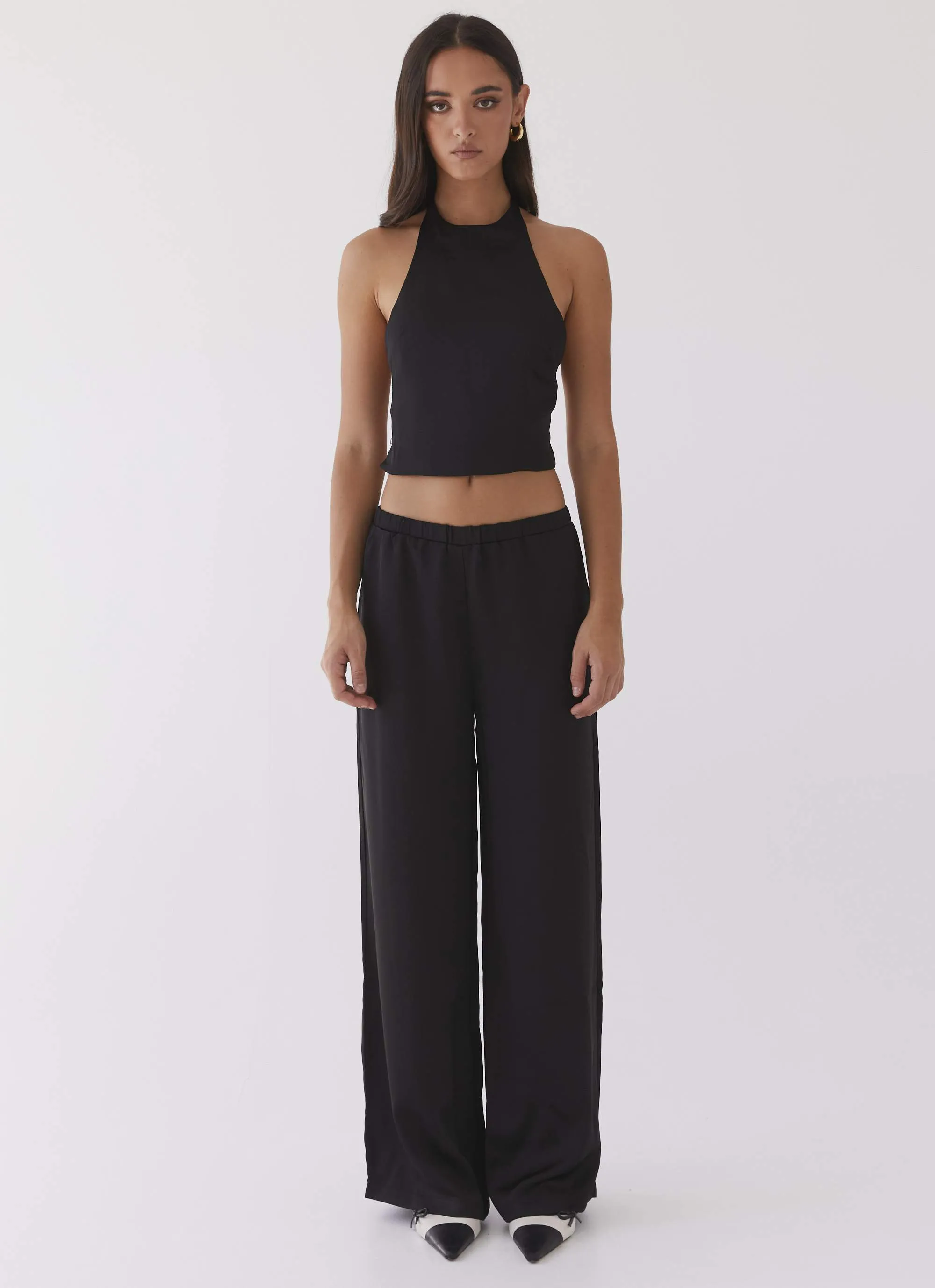 Bree Satin Halterneck Top - Black Trendy Cardigan