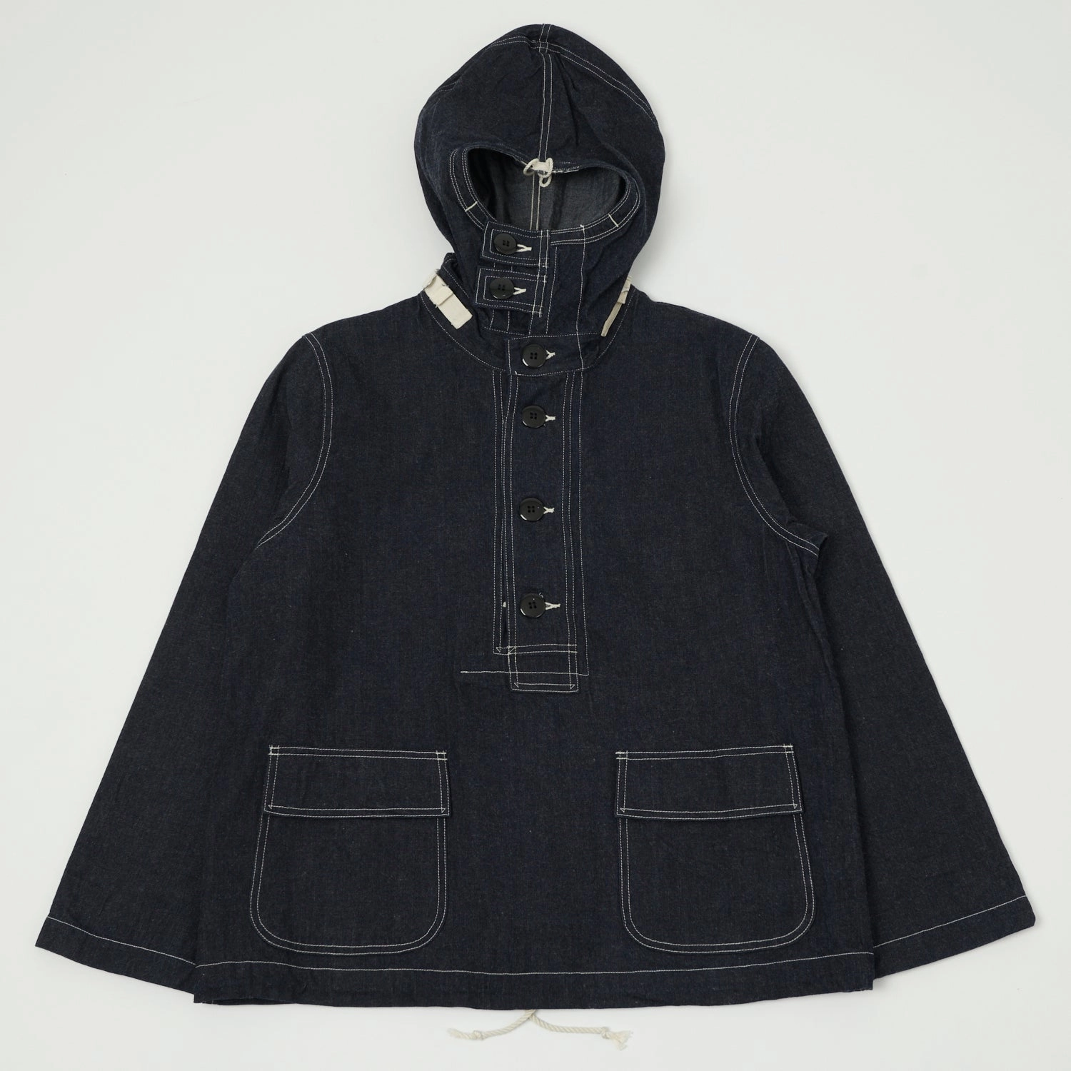 Buzz Rickson's U.S. Navy Denim Hooded Pullover Jacket - Indigo Glow In The Dark Accents