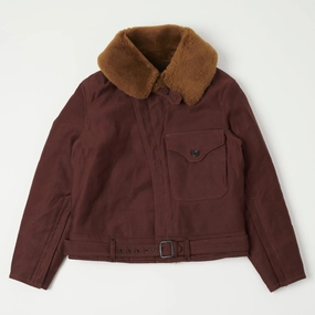 Freewheelers & Co 'Wind Master' Winter Flying Jacket - Red Brown Secure Chest Pocket Low Profile Collar Design