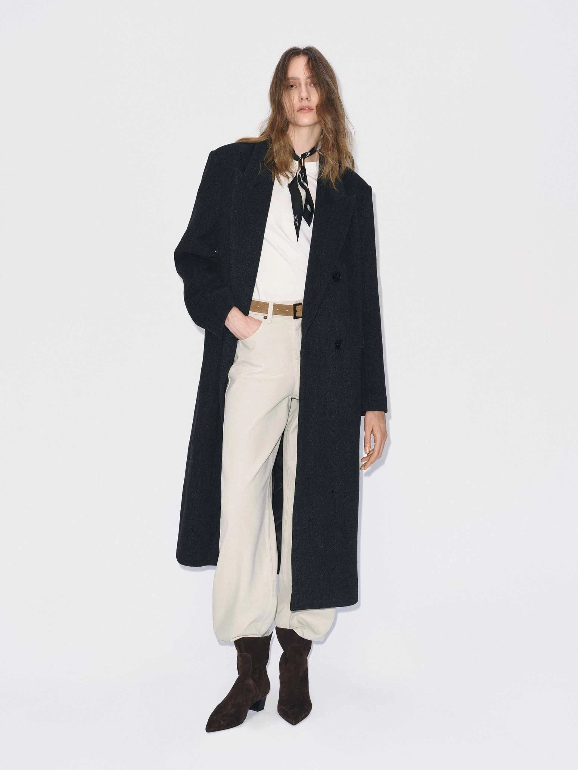 Longline Wool Blend Coat 360?? Visibility Reinforced Shoulders