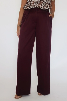 Lilibet Satin Pant - Red Wine Wool Sweater