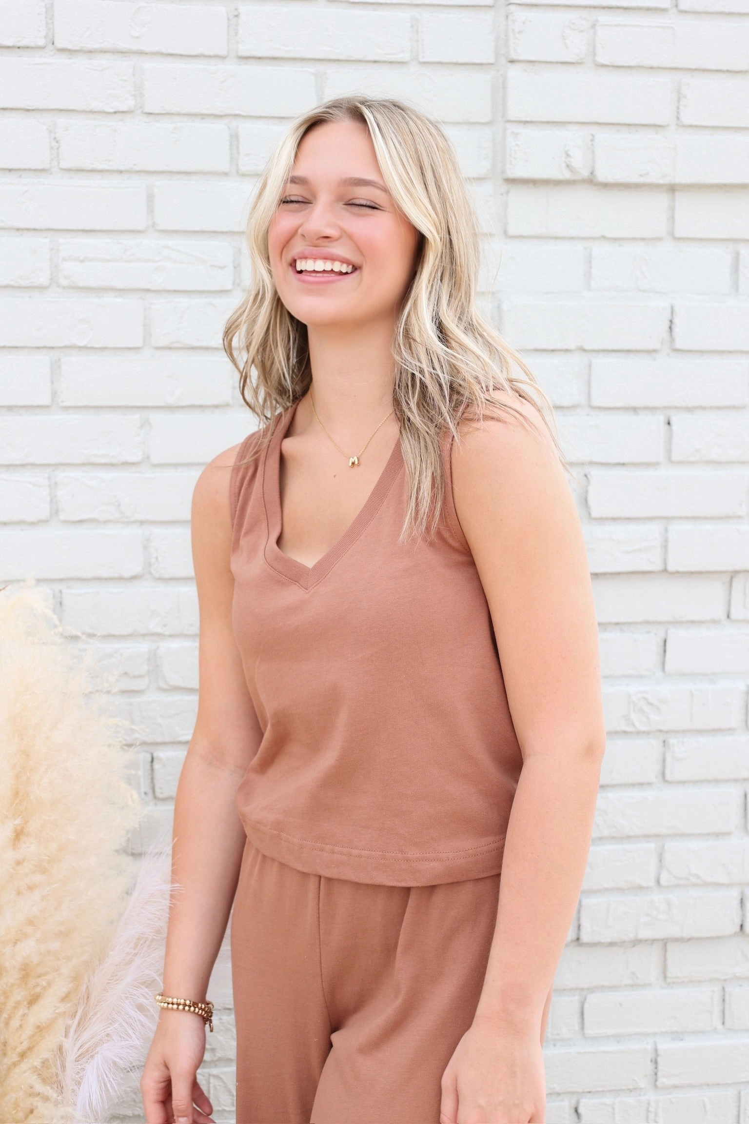 Biodegradable Fiber Blend BambooBlend Sloane V-Neck Tank - Teakwood