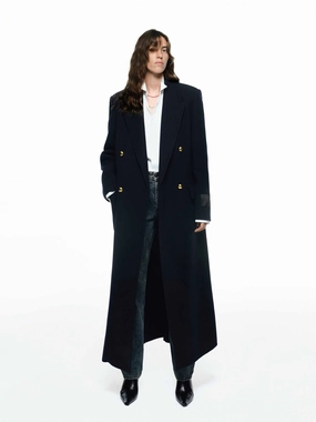 Wool Longline Overcoat QuiltedPattern Transitional Daily Fit