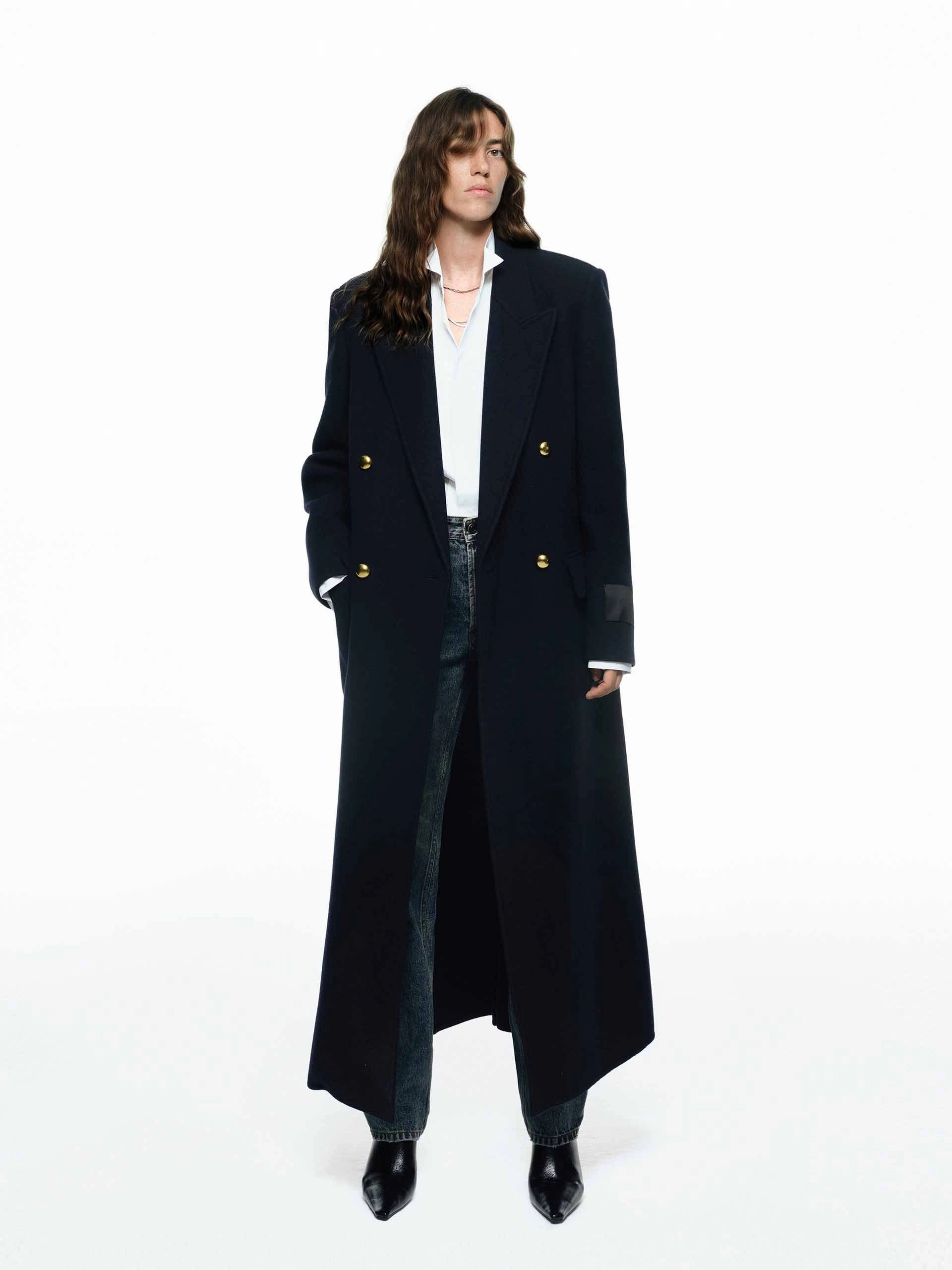 Wool Longline Overcoat High Collar Windguard