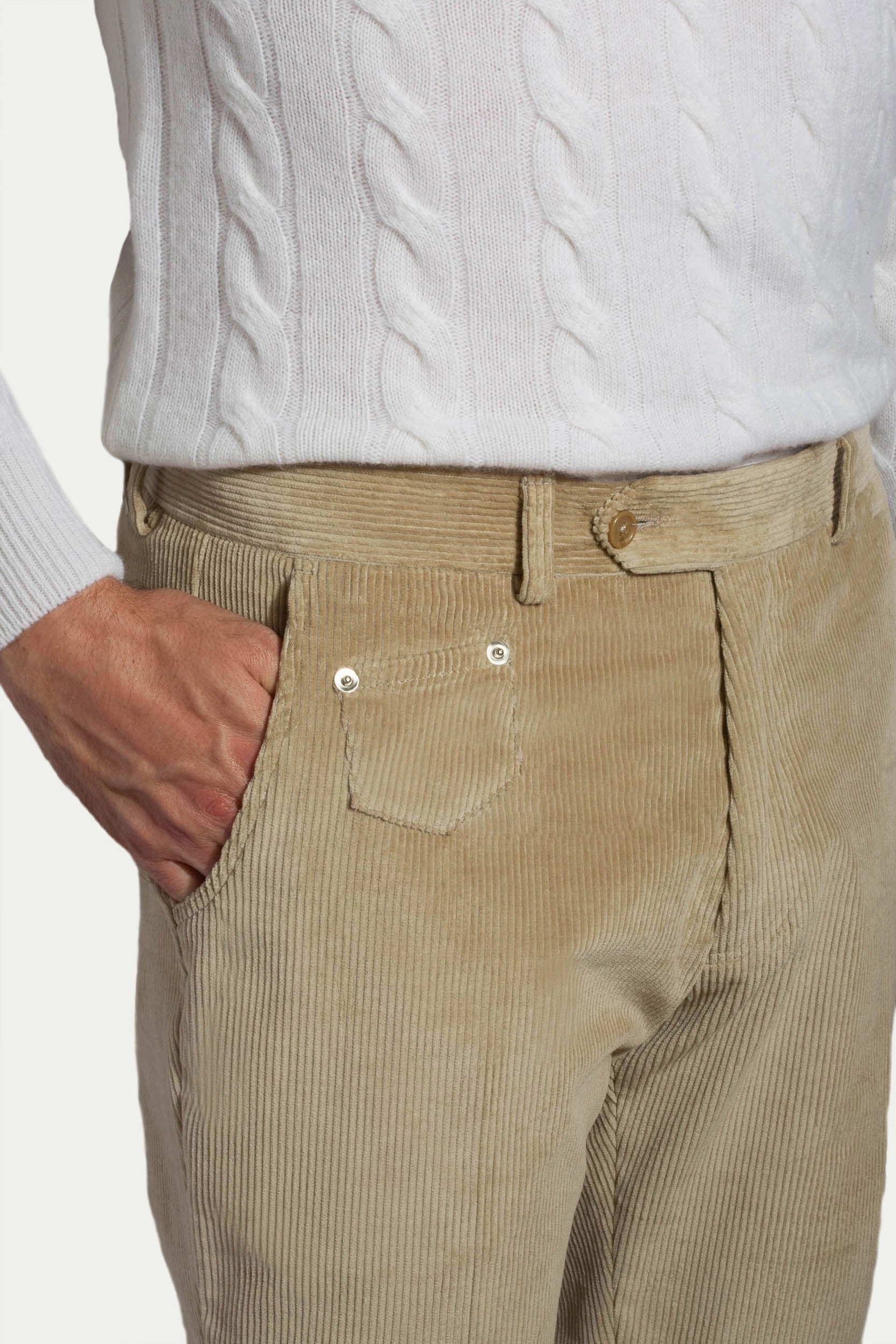 Body Contour Gripper Waistband Beige corduroy Sirmione trousers - Made in Italy