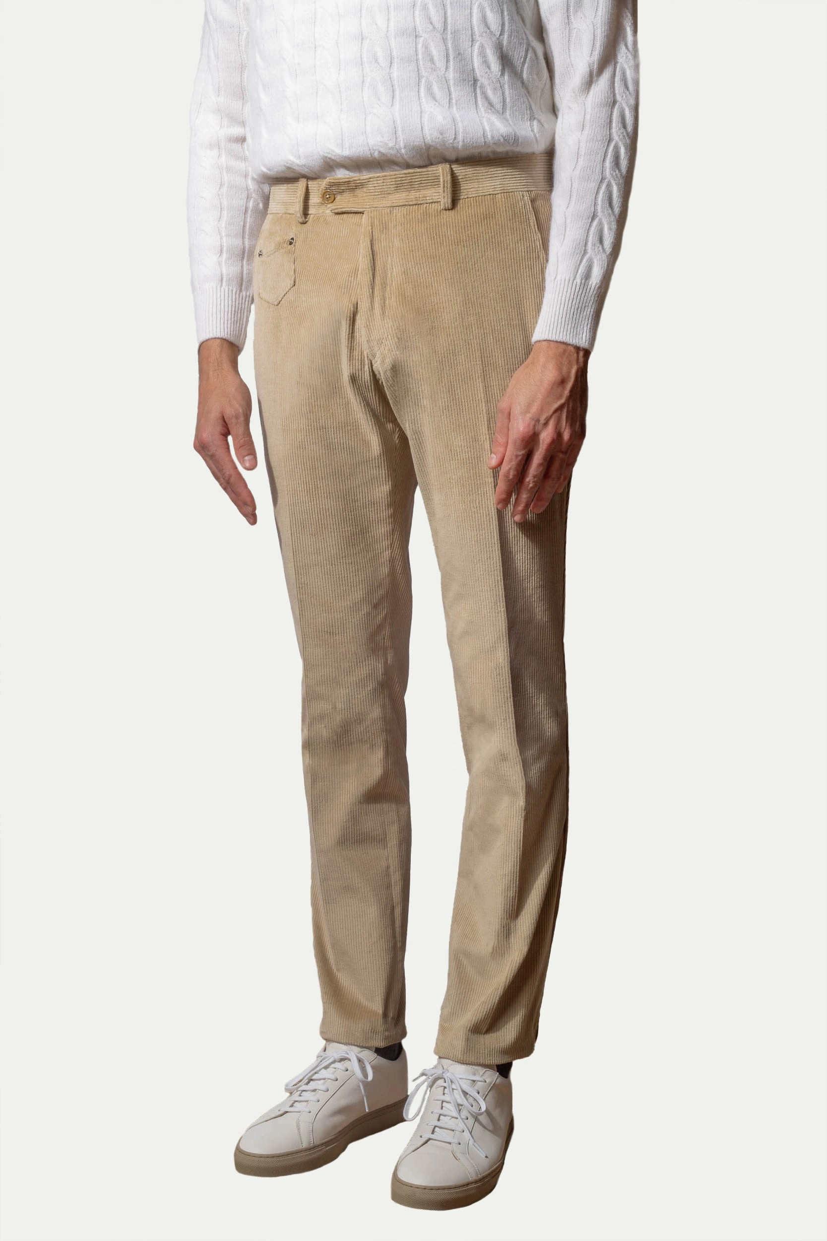 Flexible Material Light and Cozy Beige corduroy Sirmione trousers - Made in Italy