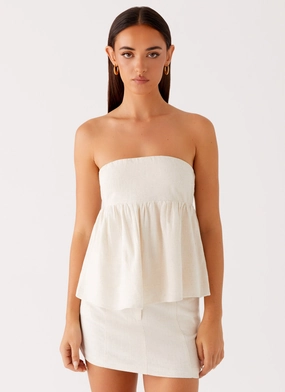 Cassie Tube Top - Oat Reinforced Neckline Detail