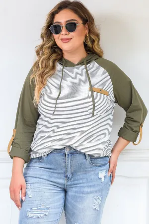 Striped Raglan Sleeve Plus Size Hoodie